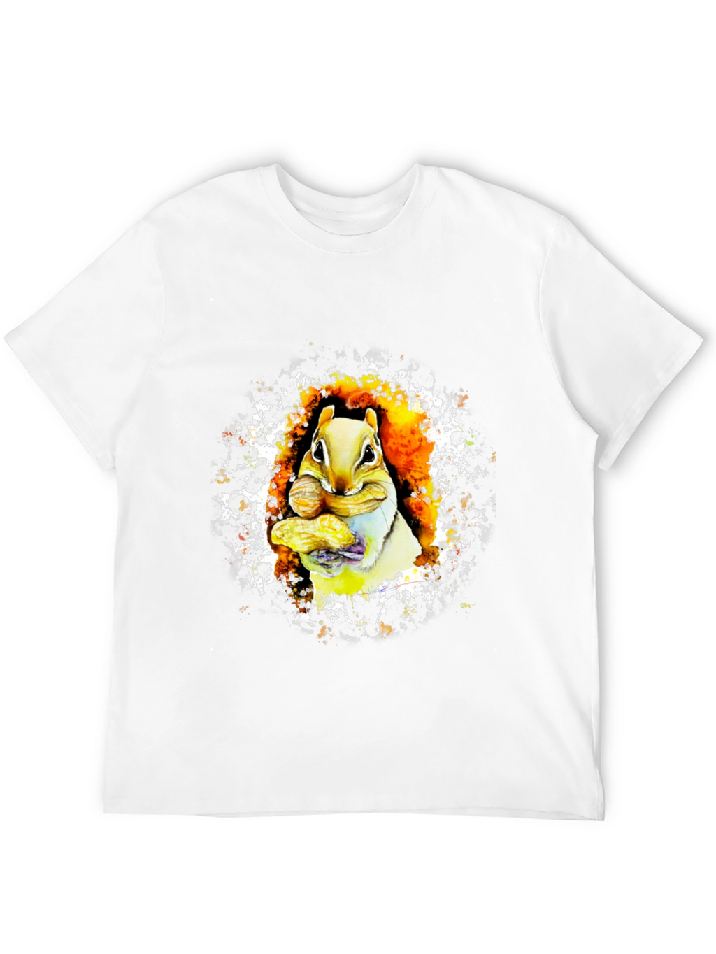 Squirrel Eating Nut Graphic Black T-Shirt
