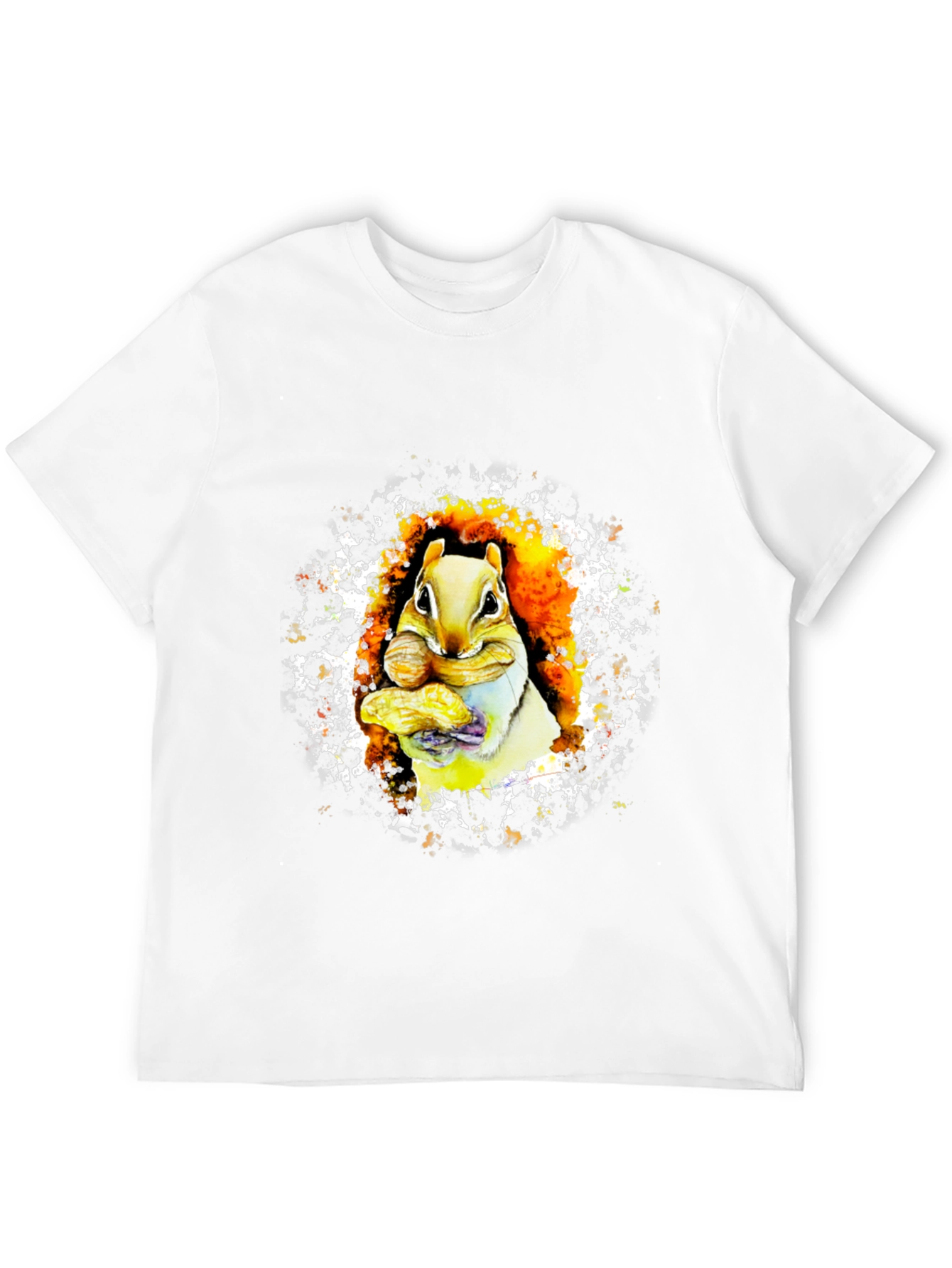 Squirrel Eating Nut Graphic Black T-Shirt