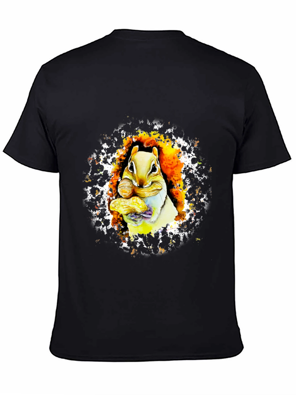 Squirrel Eating Nut Graphic Black T-Shirt