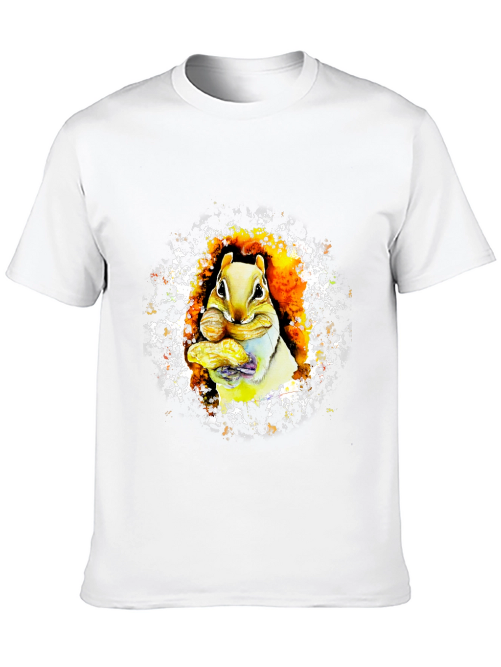 Squirrel Eating Nut Graphic Black T-Shirt