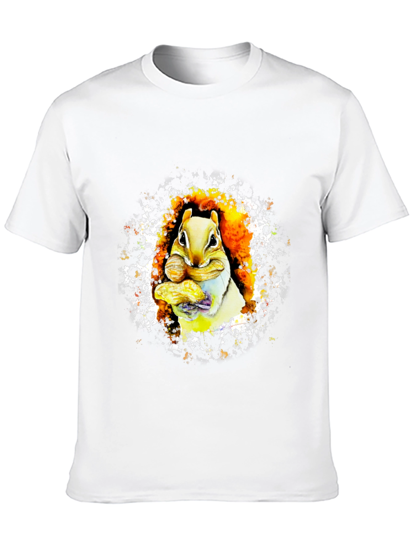 Squirrel Eating Nut Graphic Black T-Shirt