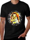 Squirrel Eating Nut Graphic Black T-Shirt