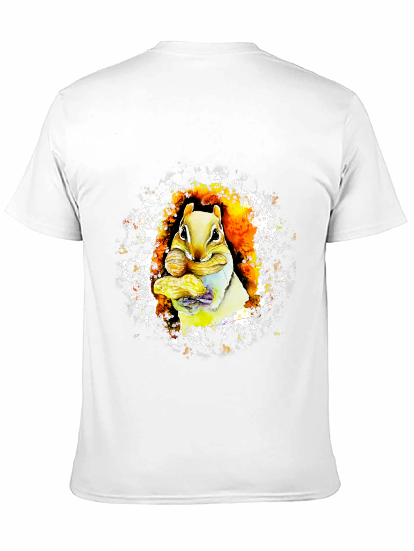 Squirrel Eating Nut Graphic Black T-Shirt