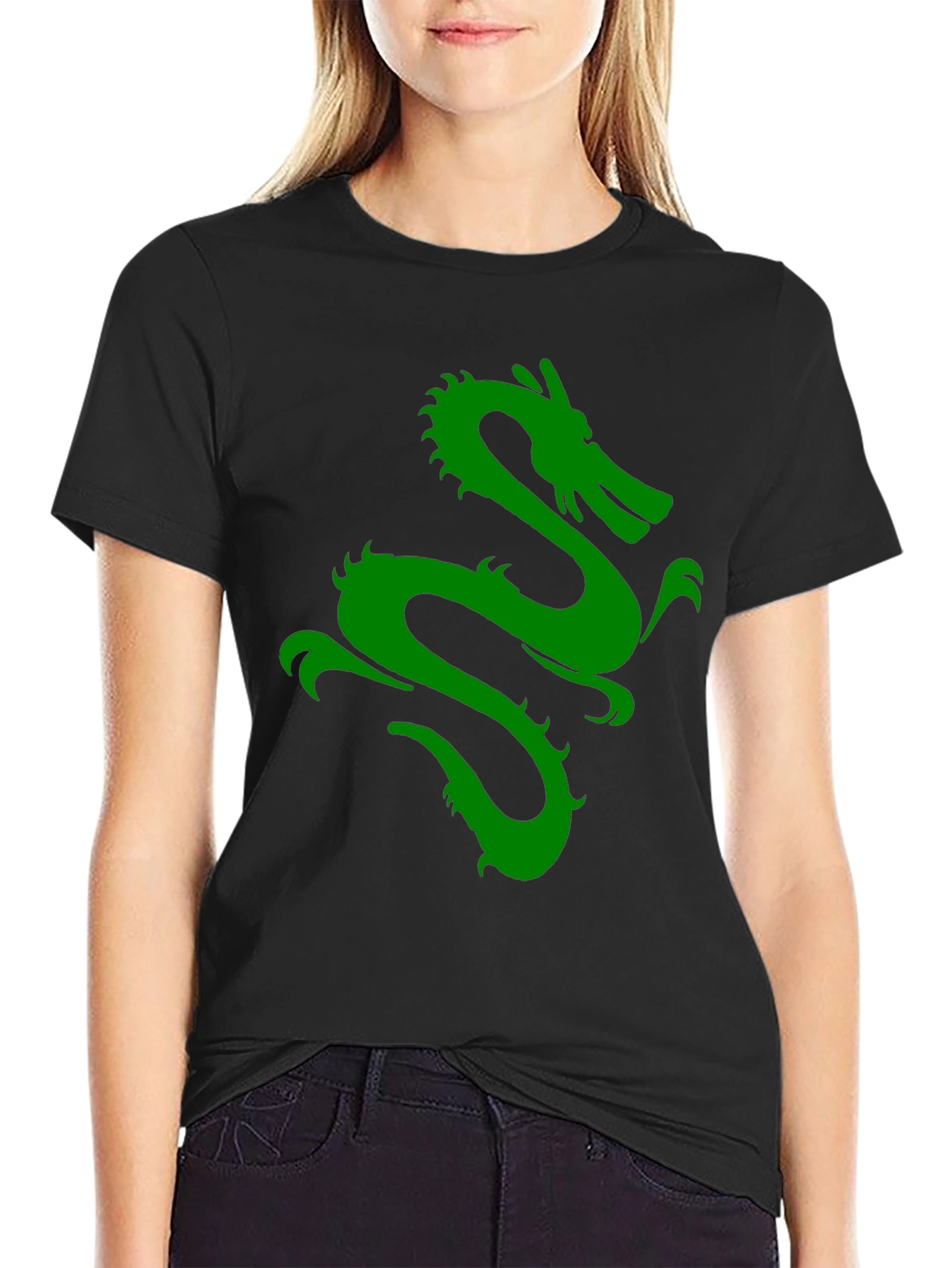 Green Dragon Graphic Black T-Shirt