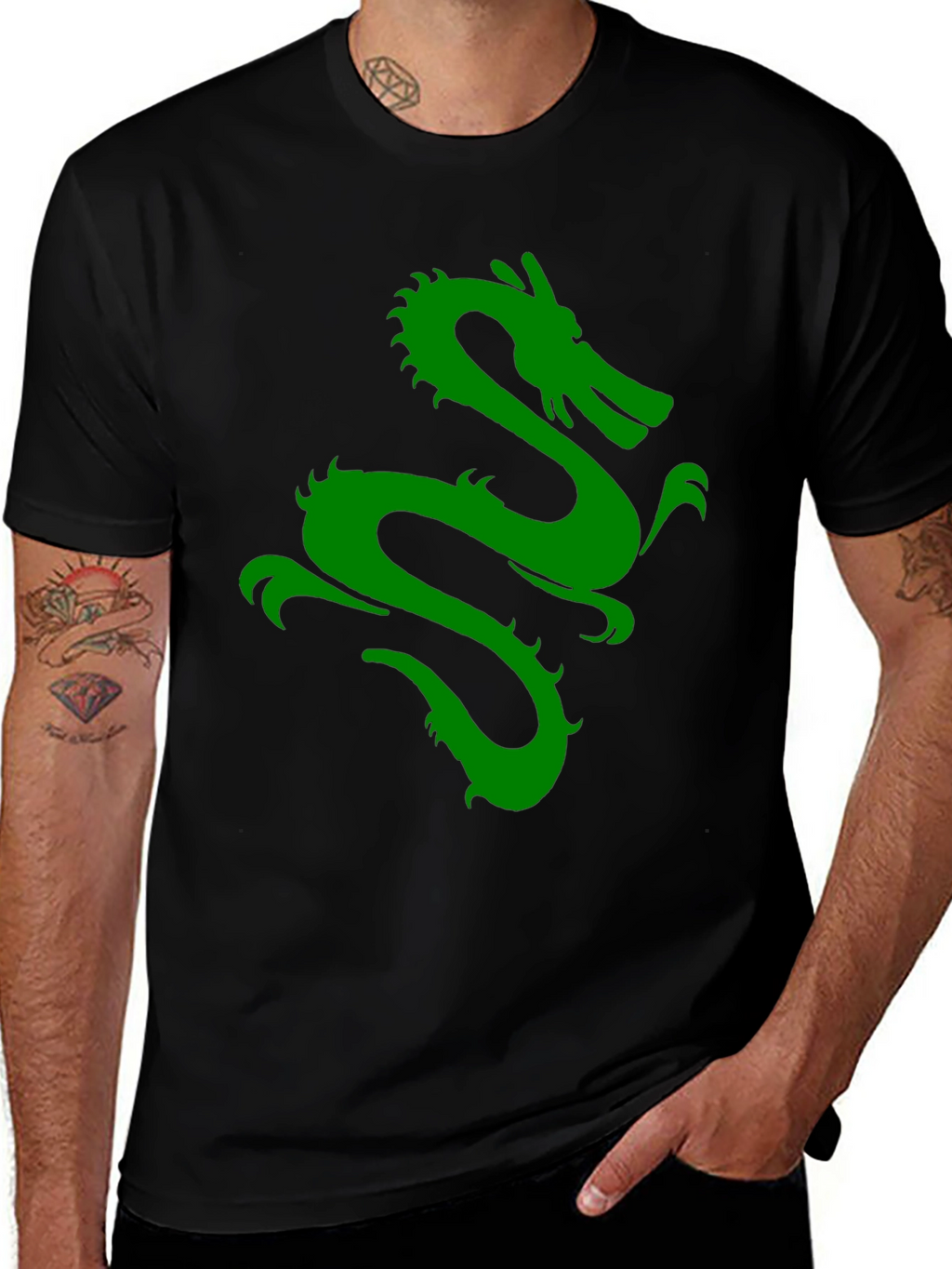 Green Dragon Graphic Black T-Shirt