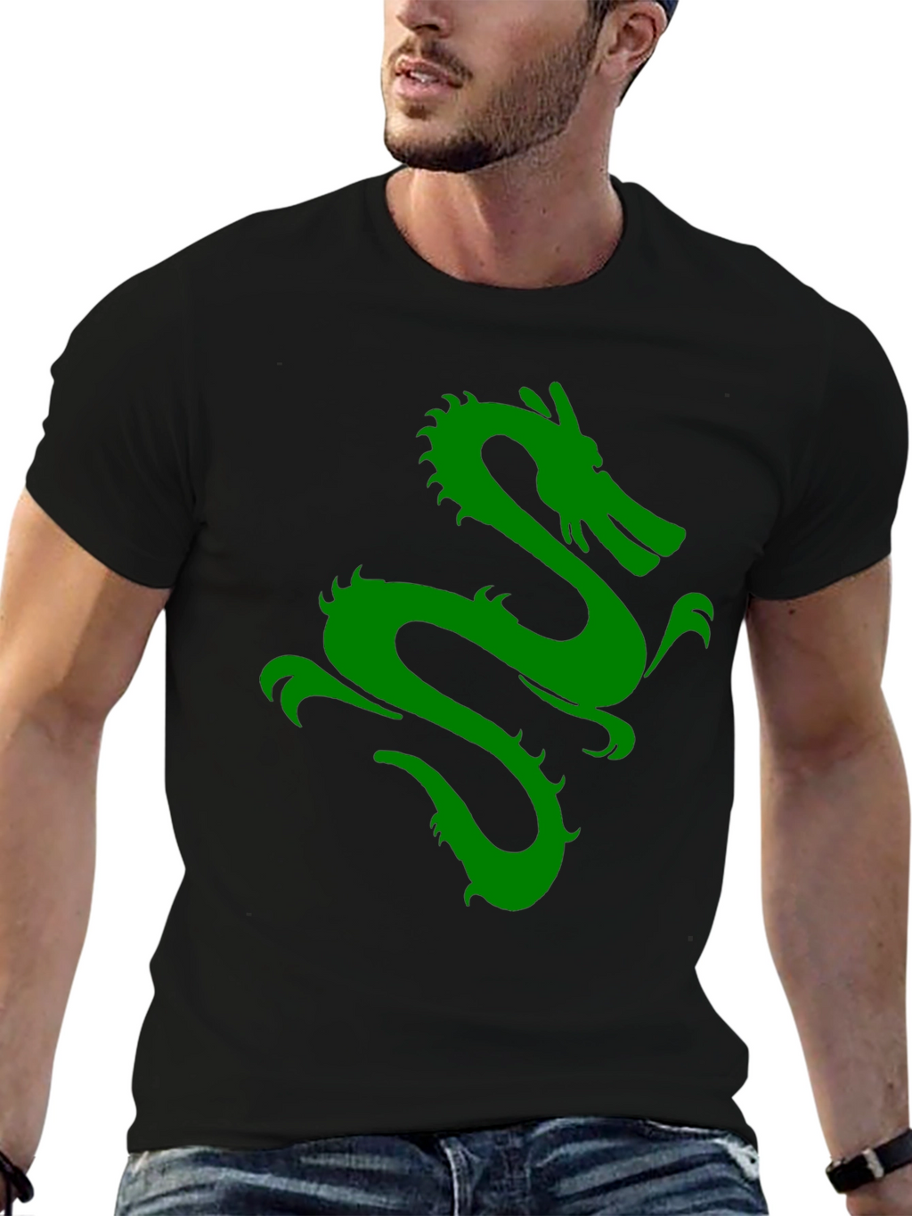 Green Dragon Graphic Black T-Shirt