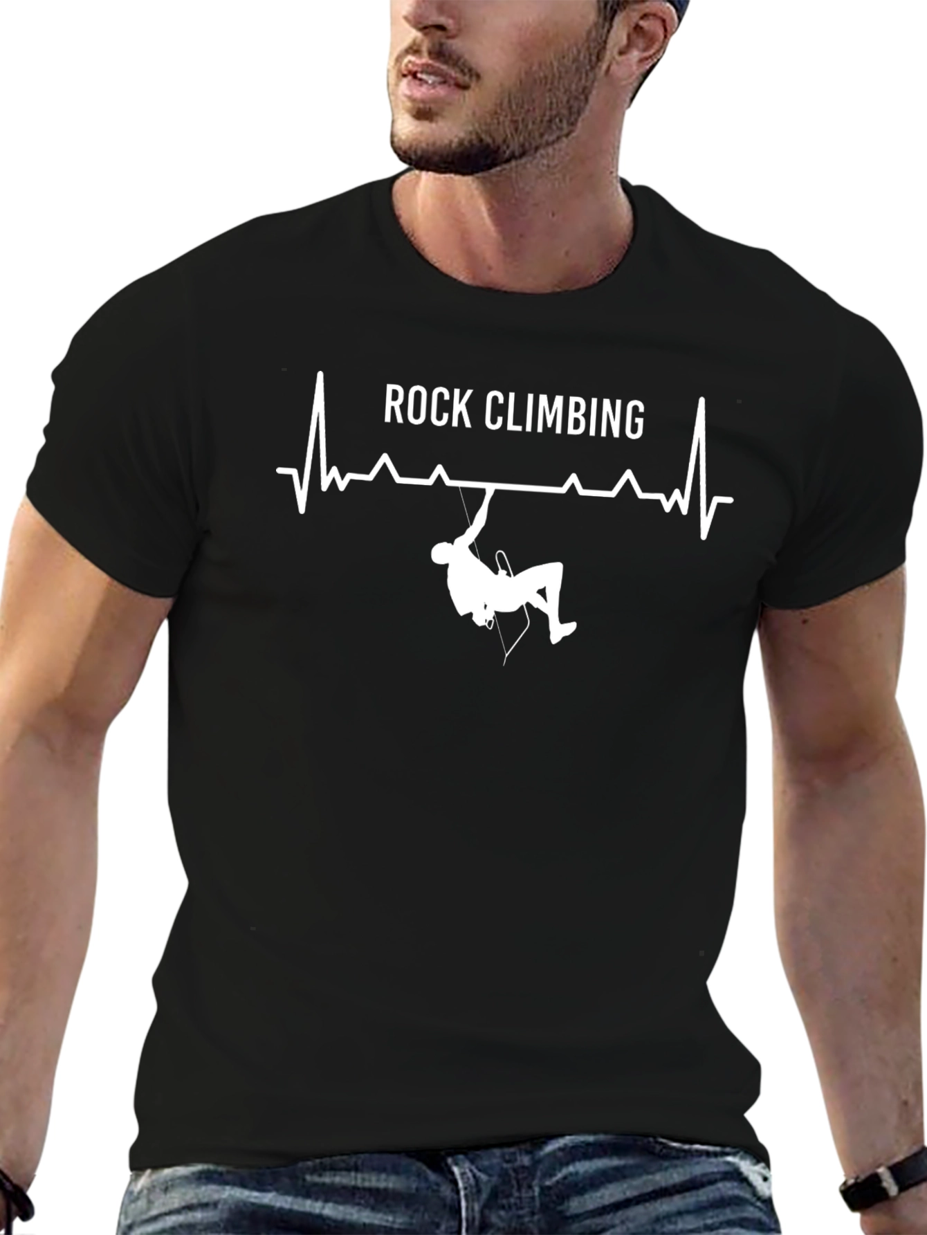 Rock Climbing Heartbeat T-Shirt - Black