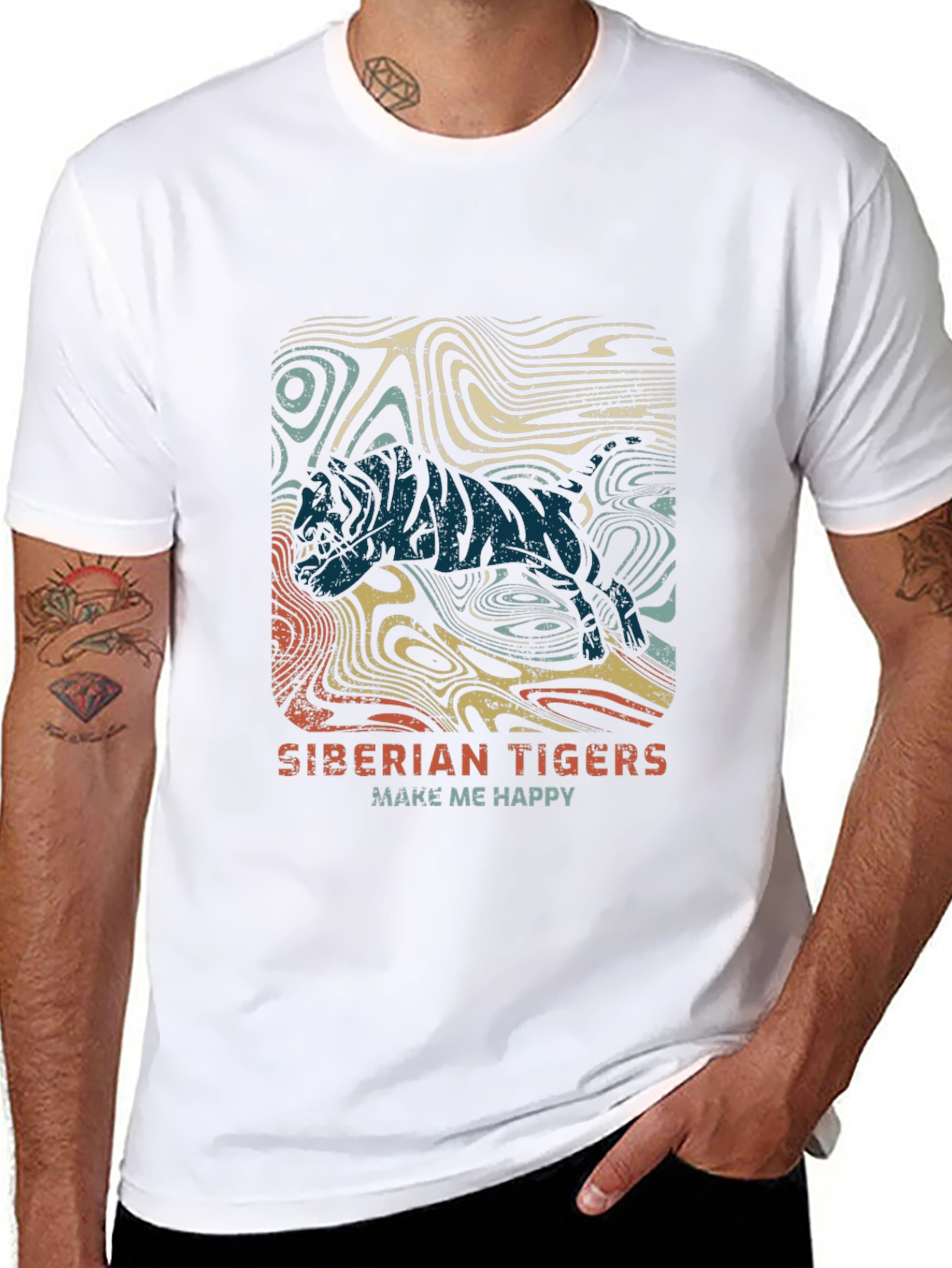 Siberian Tiger Graphic Tee - Cool Retro Design