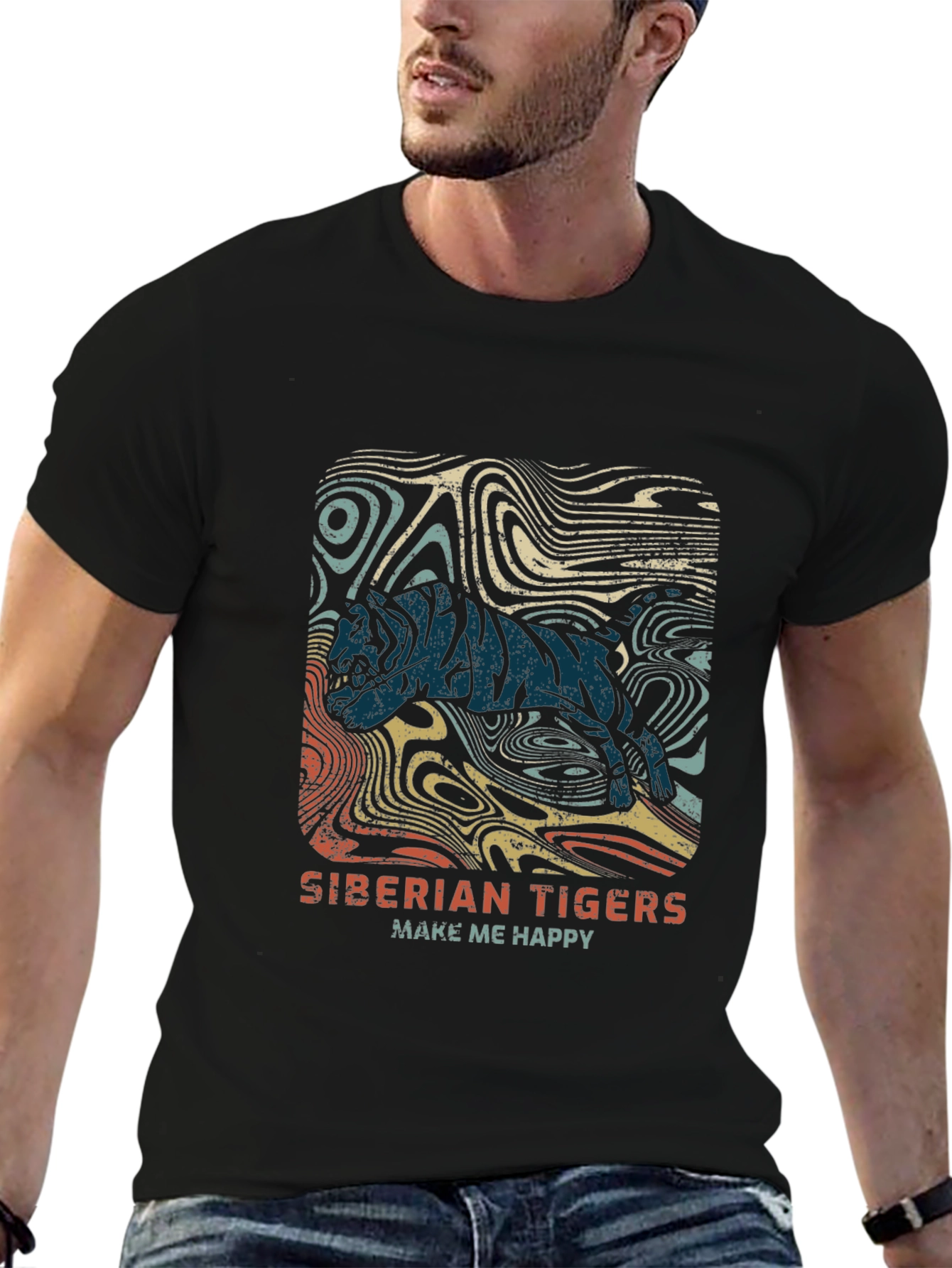 Siberian Tiger Graphic Tee - Cool Retro Design