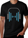 Headphone Graphic Tee - Stylish Black Cotton T-Shirt