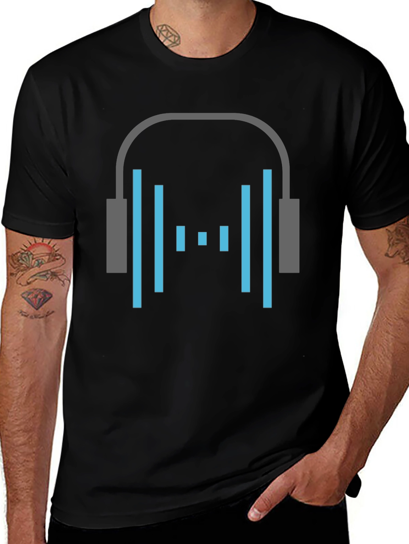 Headphone Graphic Tee - Stylish Black Cotton T-Shirt