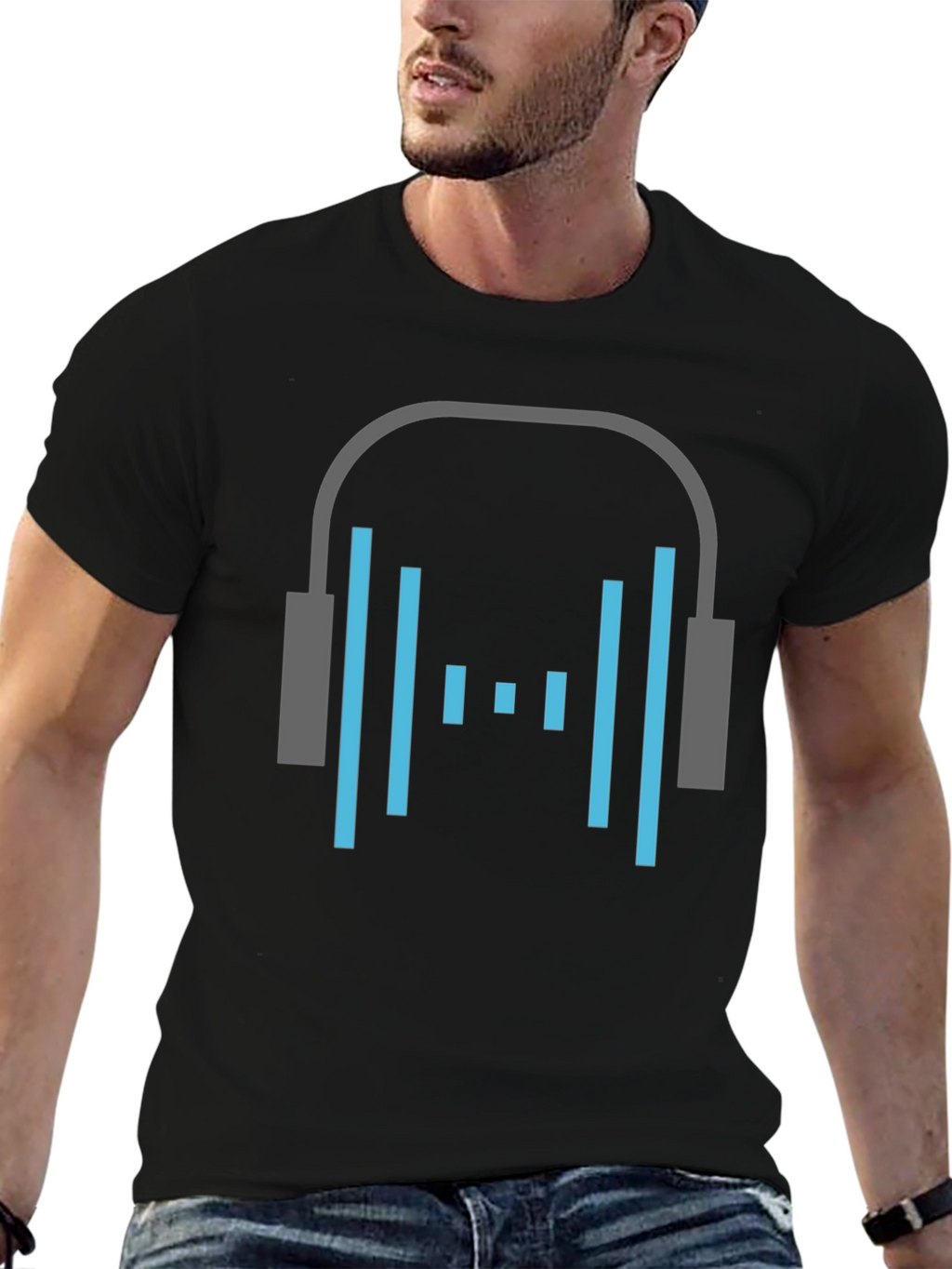 Headphone Graphic Tee - Stylish Black Cotton T-Shirt