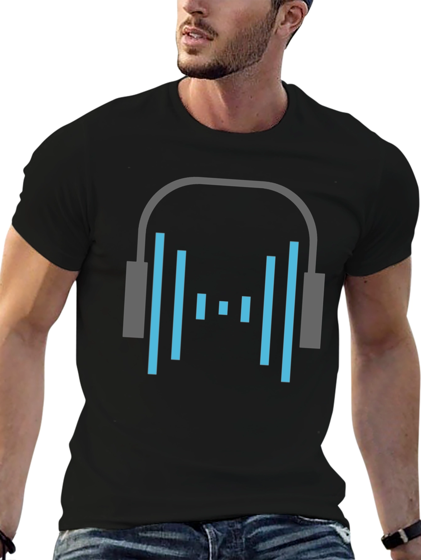 Headphone Graphic Tee - Stylish Black Cotton T-Shirt