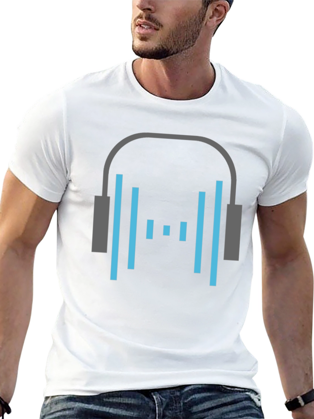 Headphone Graphic Tee - Stylish Black Cotton T-Shirt