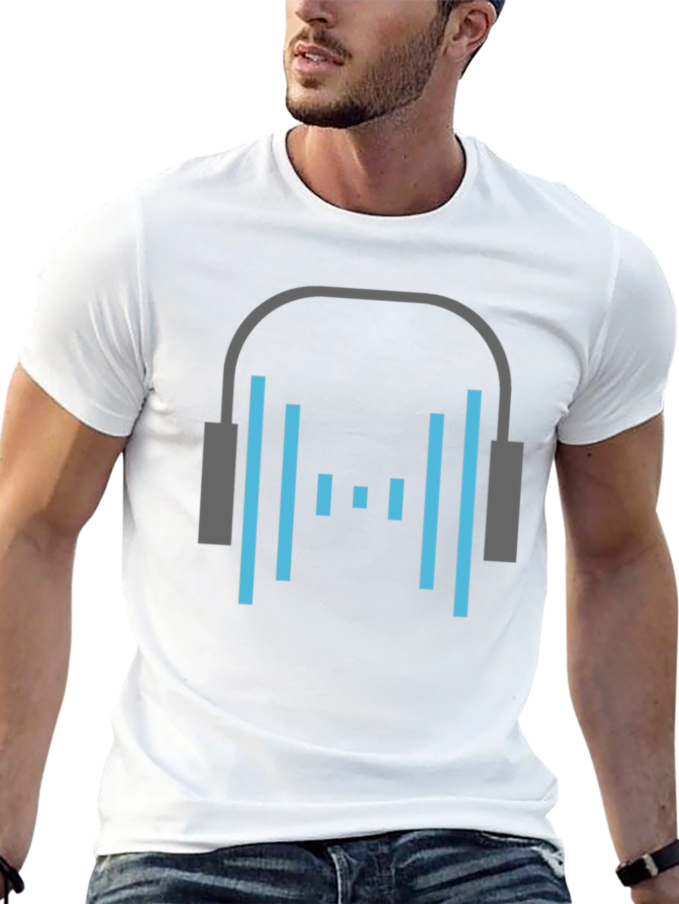 Headphone Graphic Tee - Stylish Black Cotton T-Shirt