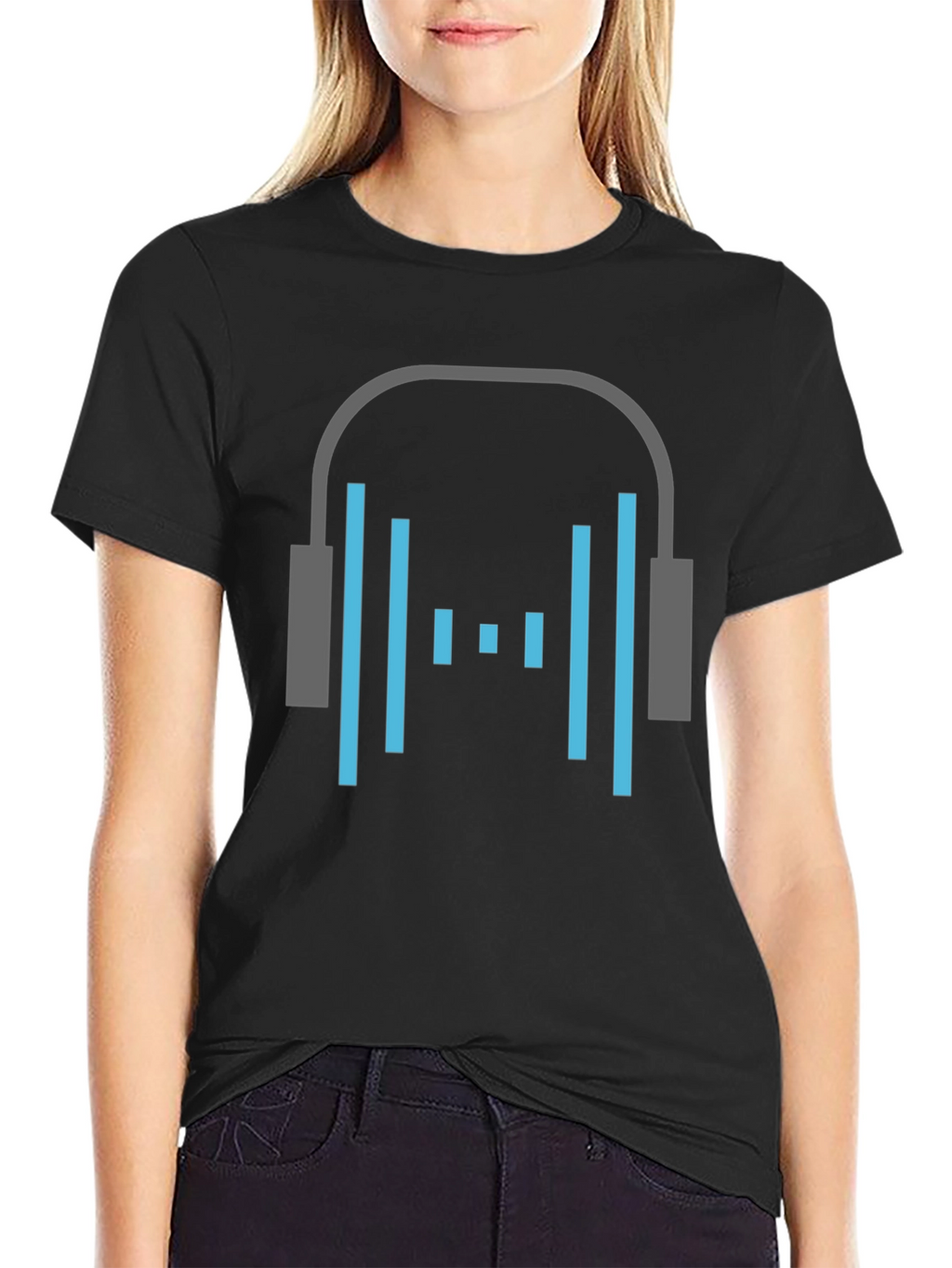 Headphone Graphic Tee - Stylish Black Cotton T-Shirt