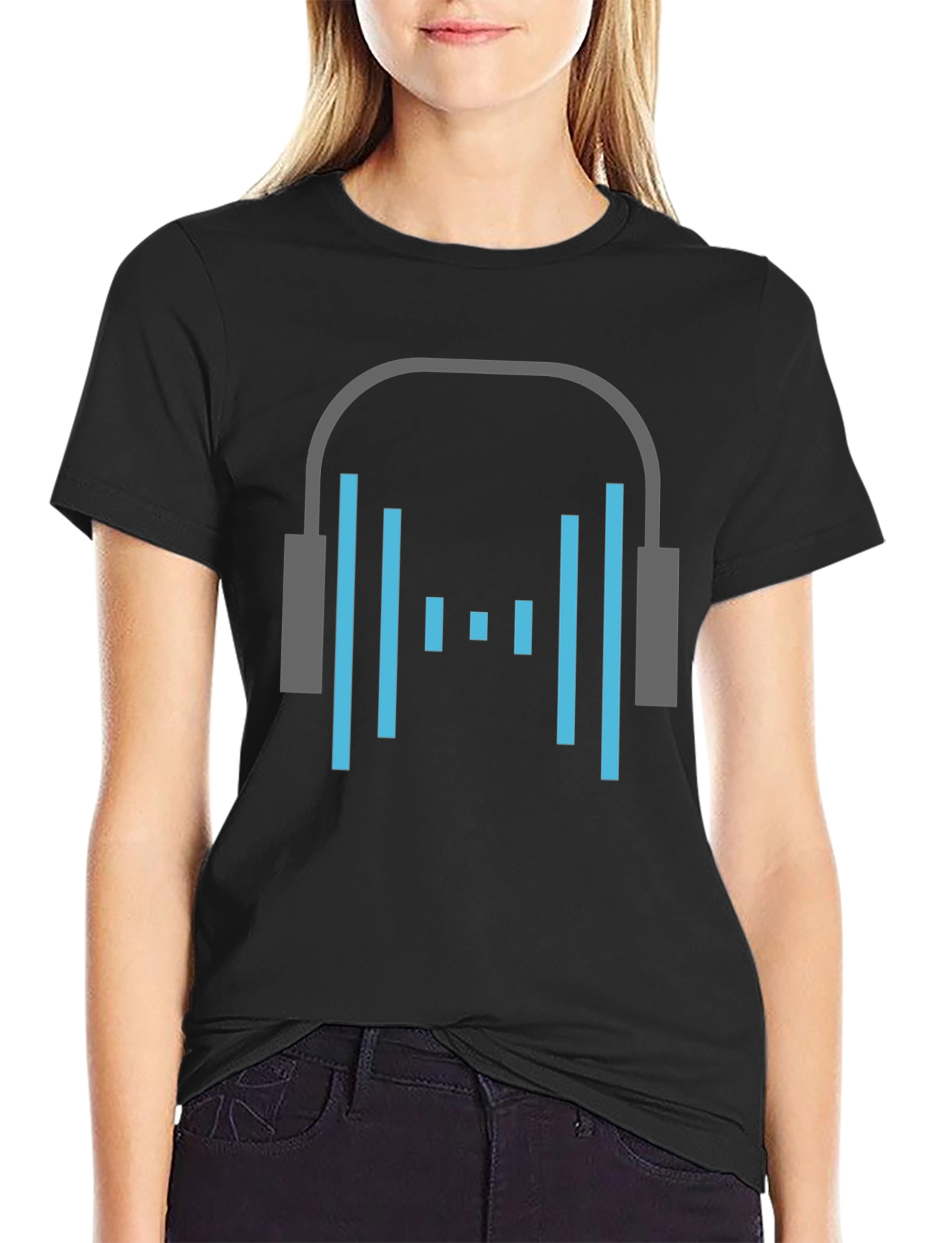 Headphone Graphic Tee - Stylish Black Cotton T-Shirt