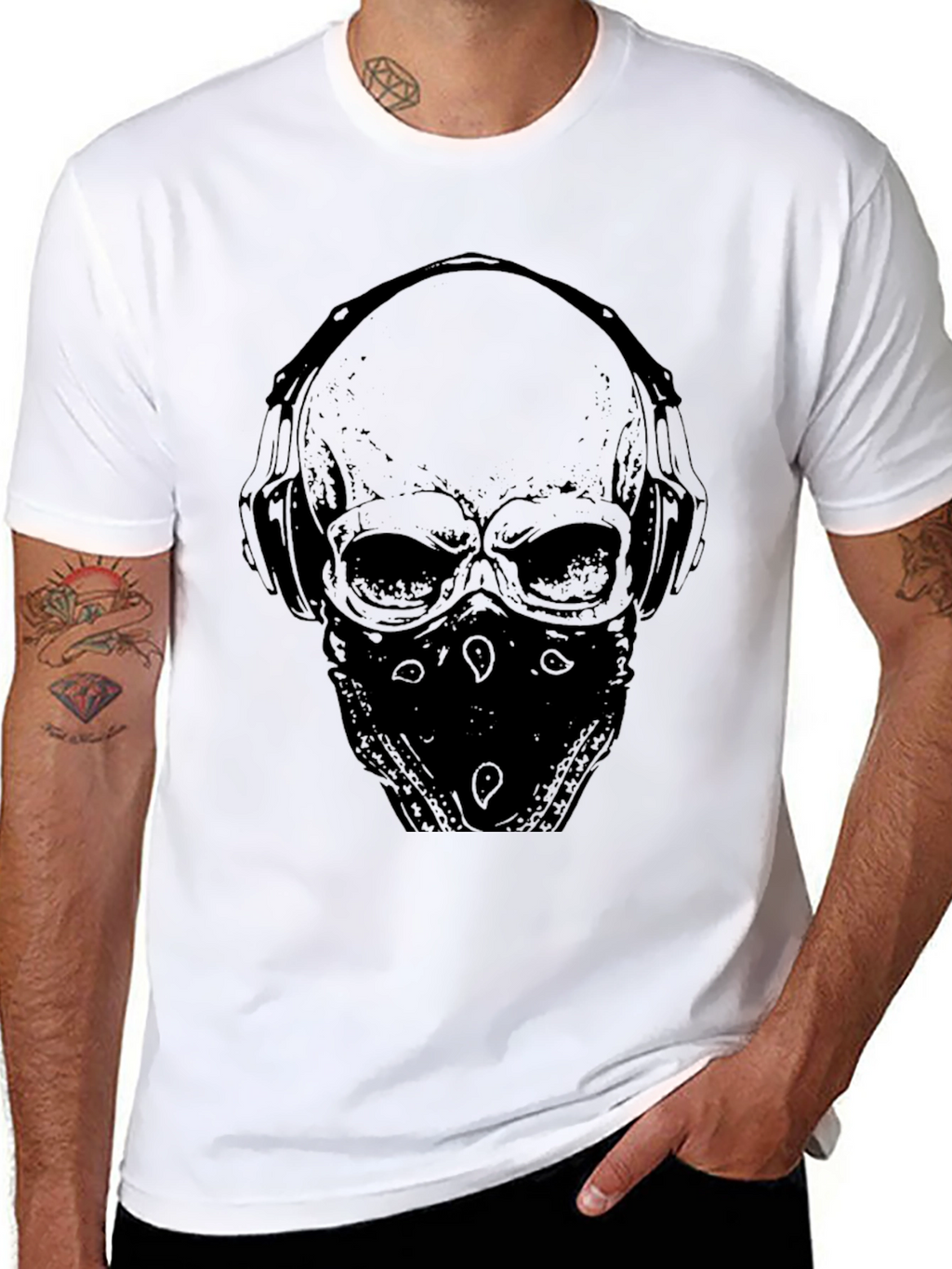 Skull with Headphones Graphic T-Shirt - Mens Black Tee