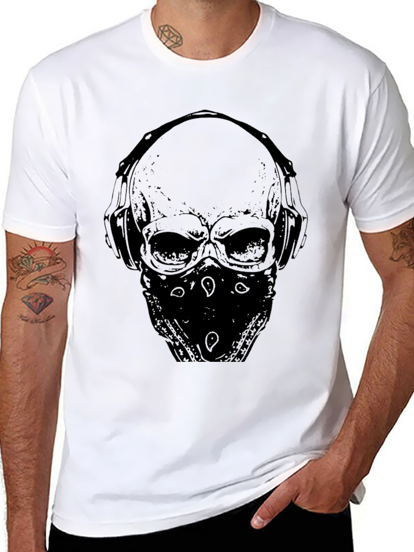 Skull with Headphones Graphic T-Shirt - Mens Black Tee