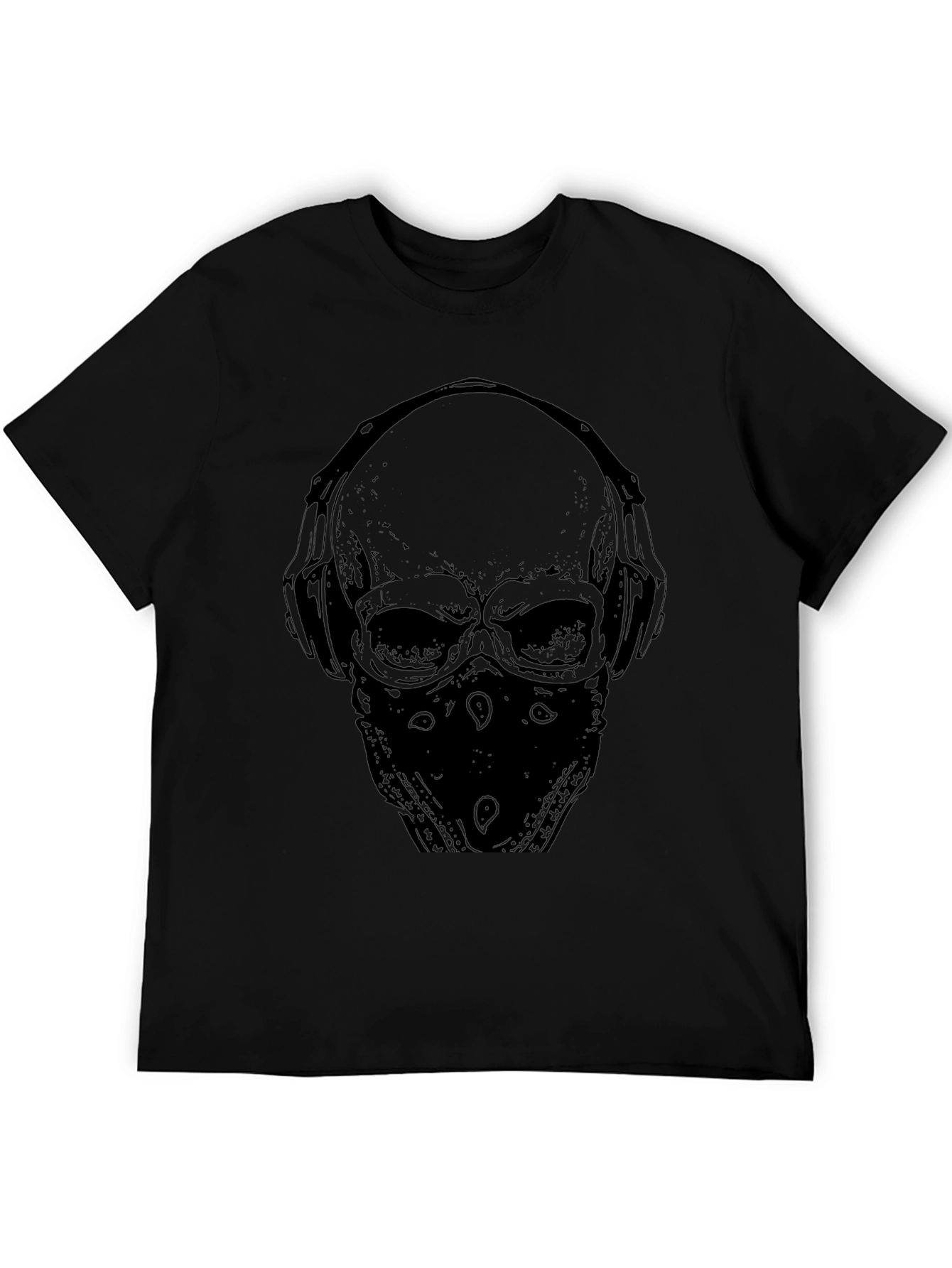 Skull with Headphones Graphic T-Shirt - Mens Black Tee