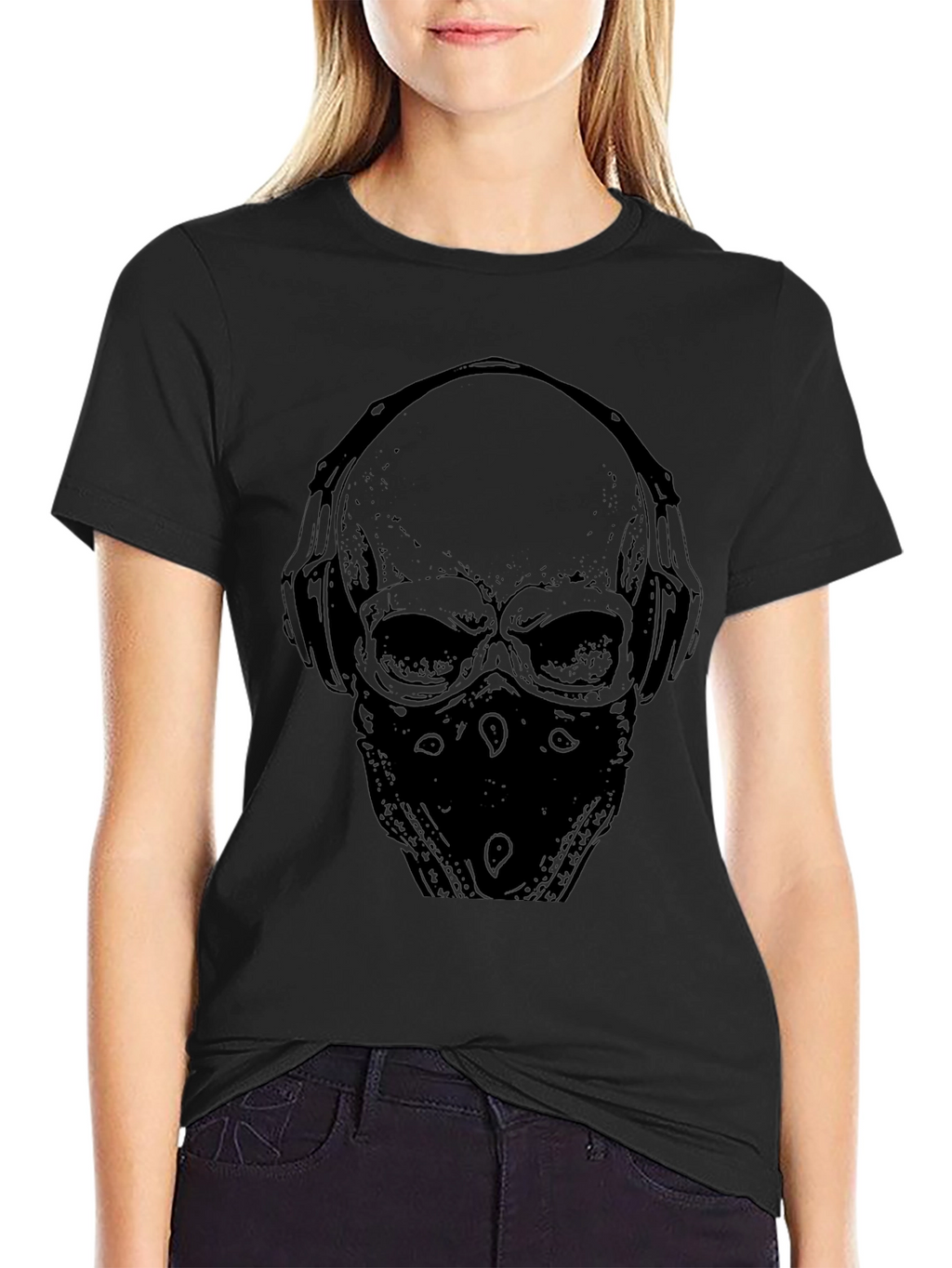 Skull with Headphones Graphic T-Shirt - Mens Black Tee
