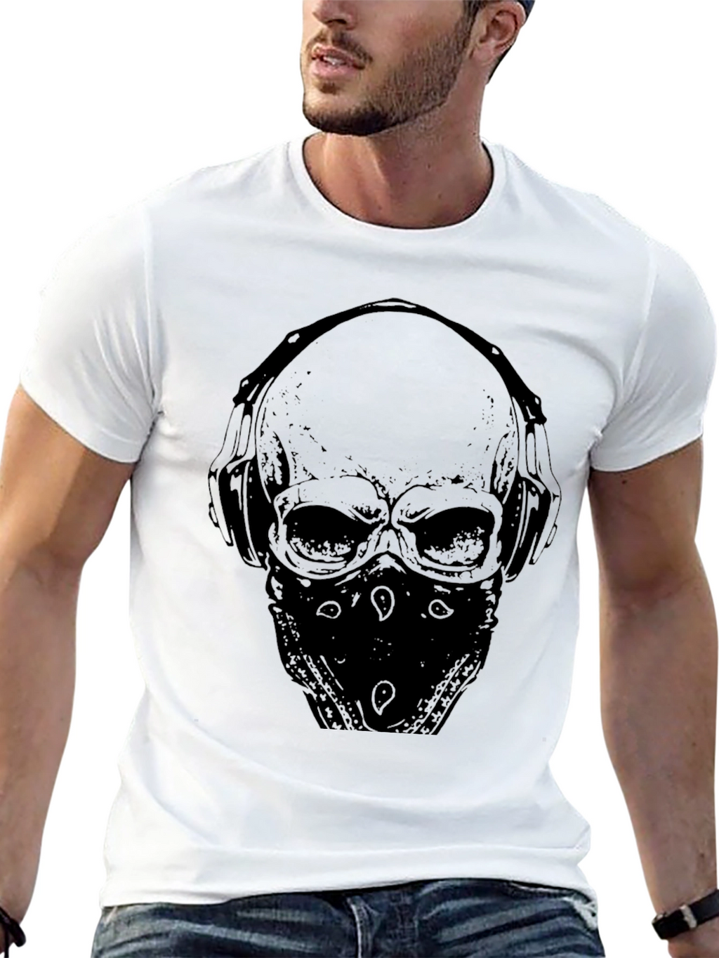 Skull with Headphones Graphic T-Shirt - Mens Black Tee