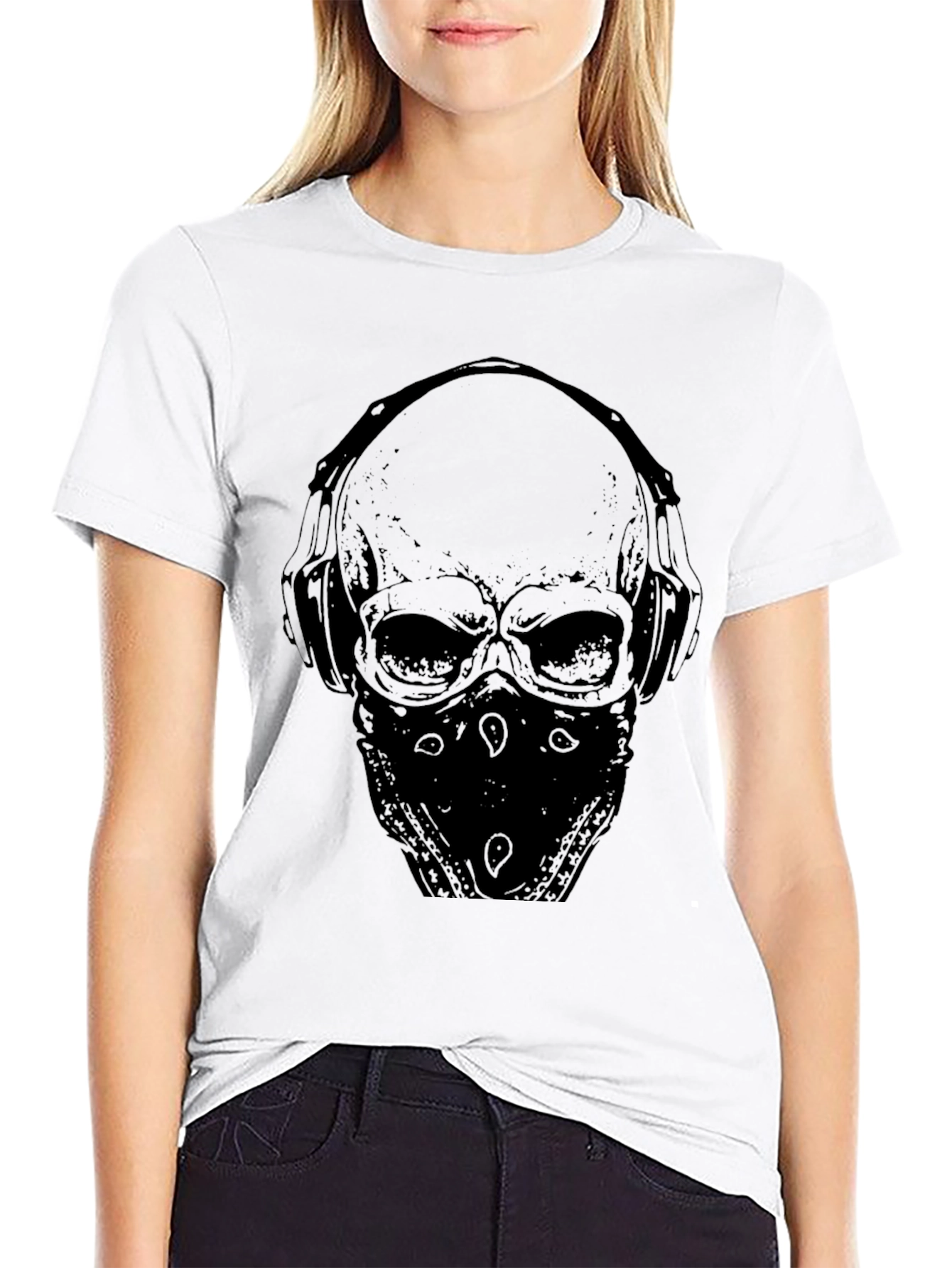 Skull with Headphones Graphic T-Shirt - Mens Black Tee