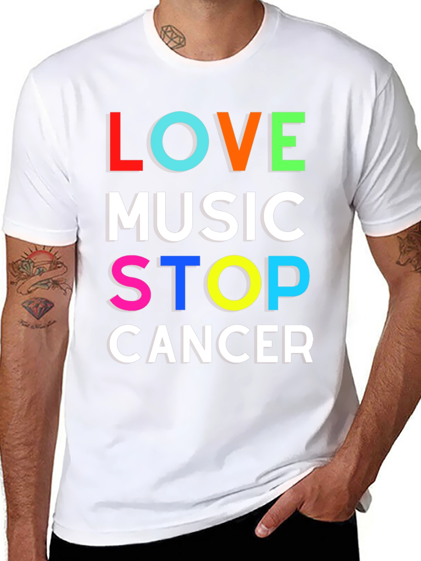 Love Music Stop Cancer Graphic T-Shirt