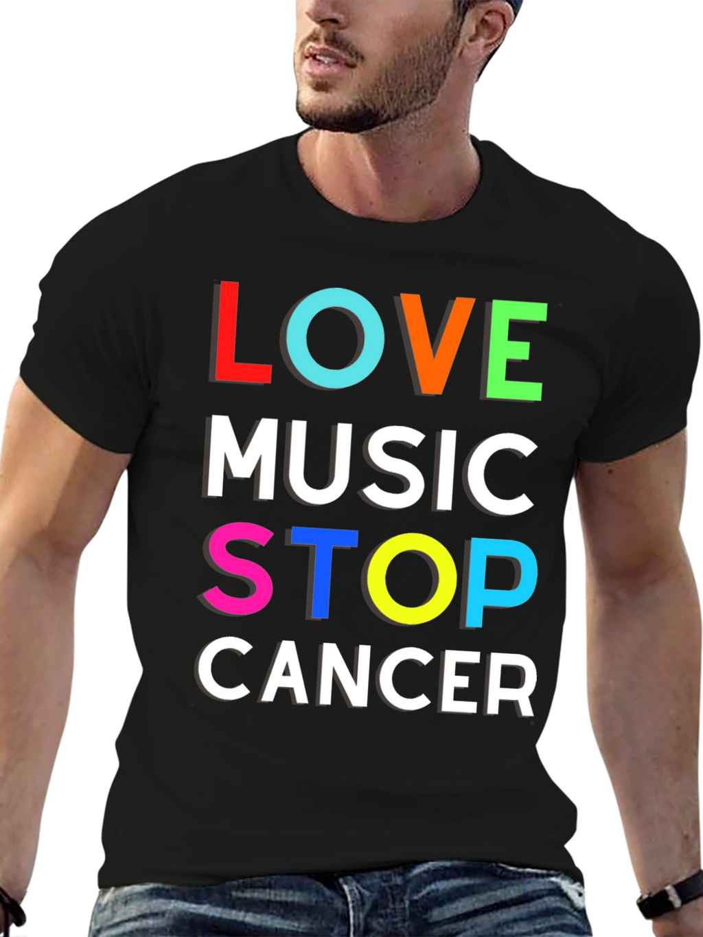 Love Music Stop Cancer Graphic T-Shirt