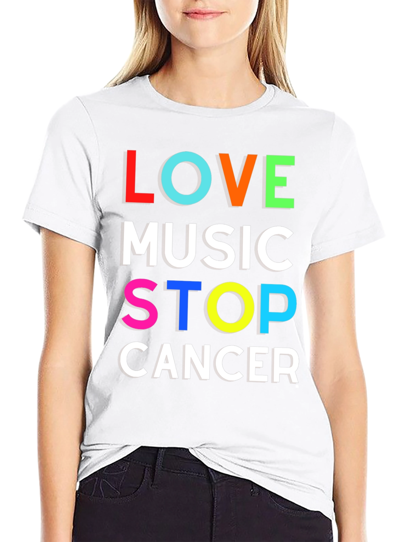Love Music Stop Cancer Graphic T-Shirt