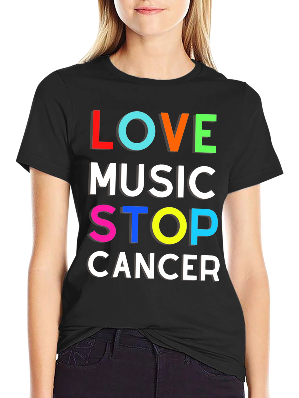 Love Music Stop Cancer Graphic T-Shirt