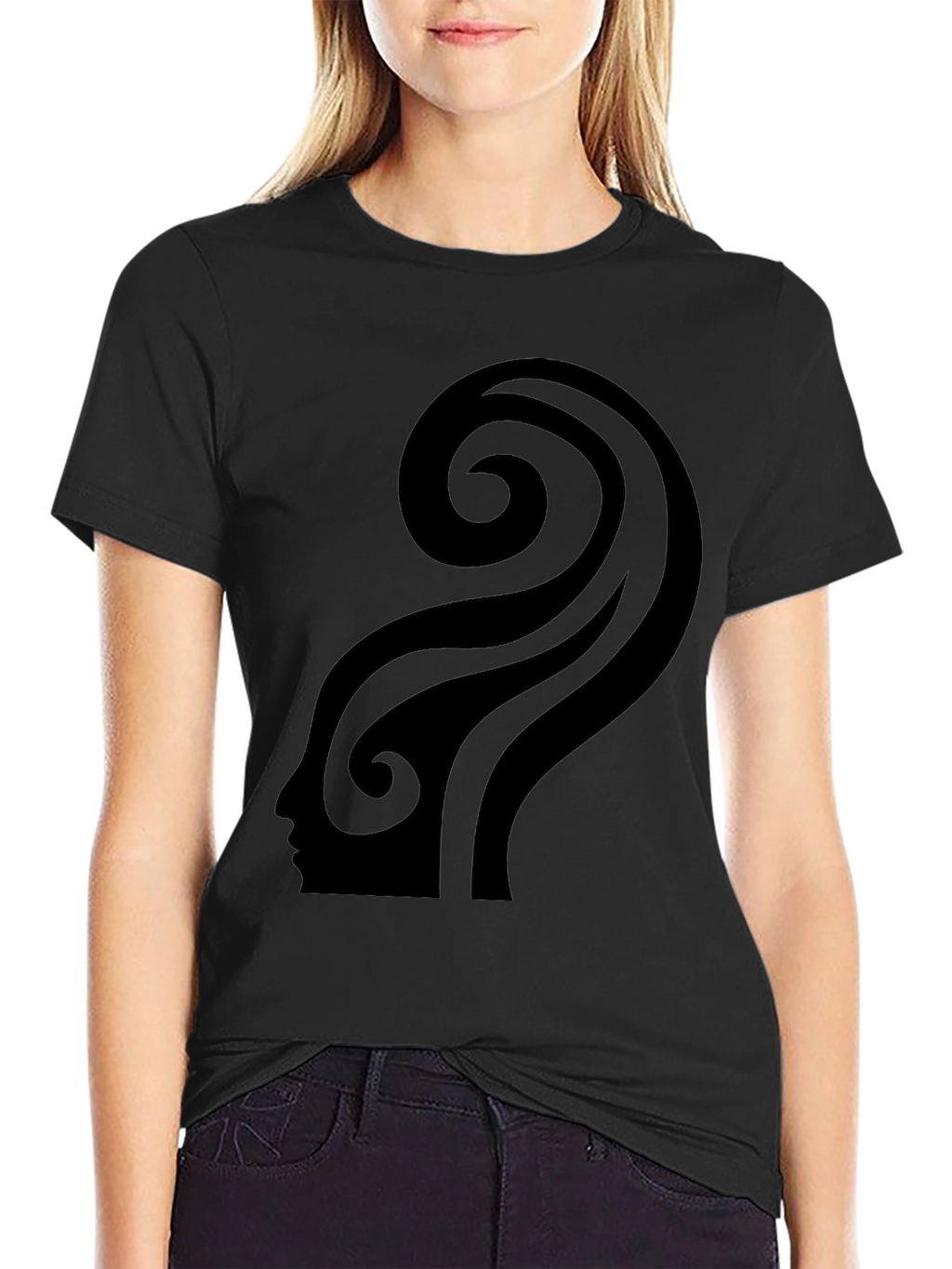 Abstract Silhouette Graphic Black T-Shirt