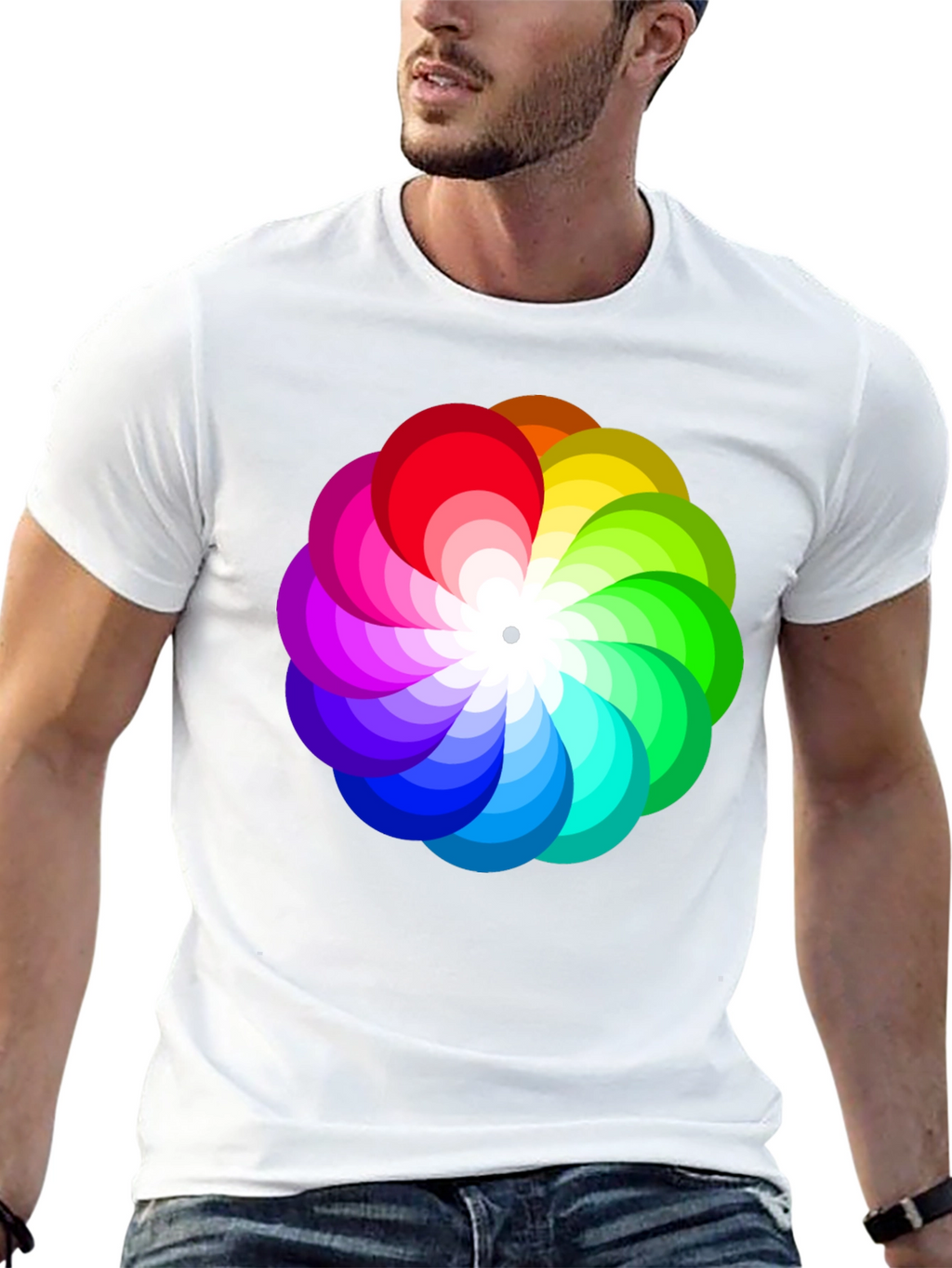 Vibrant Rainbow Flower Graphic T-Shirt - Stylish Mens Tee