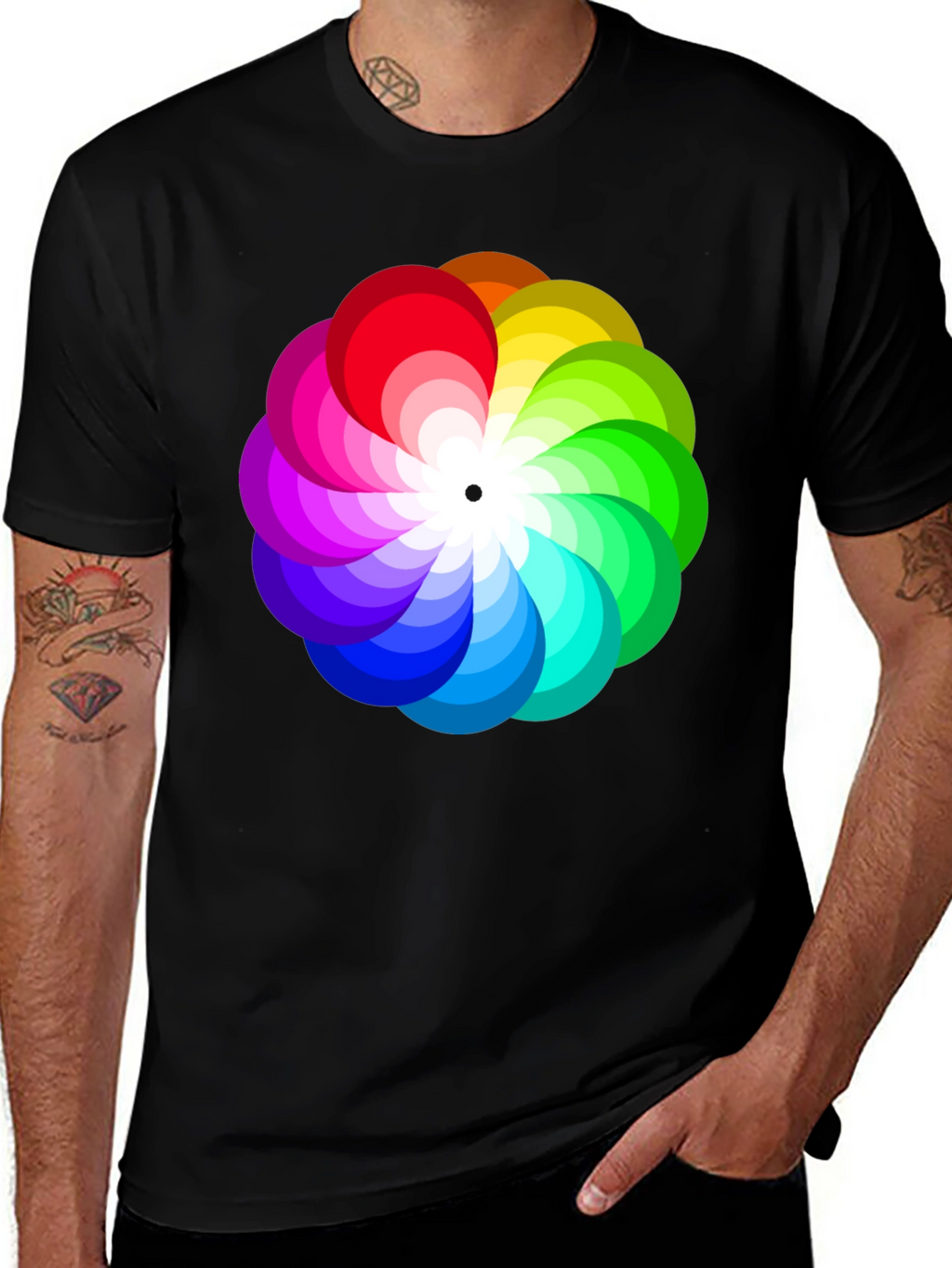 Vibrant Rainbow Flower Graphic T-Shirt - Stylish Mens Tee