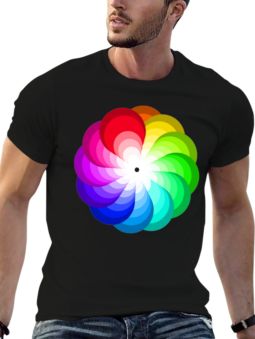 Vibrant Rainbow Flower Graphic T-Shirt - Stylish Mens Tee