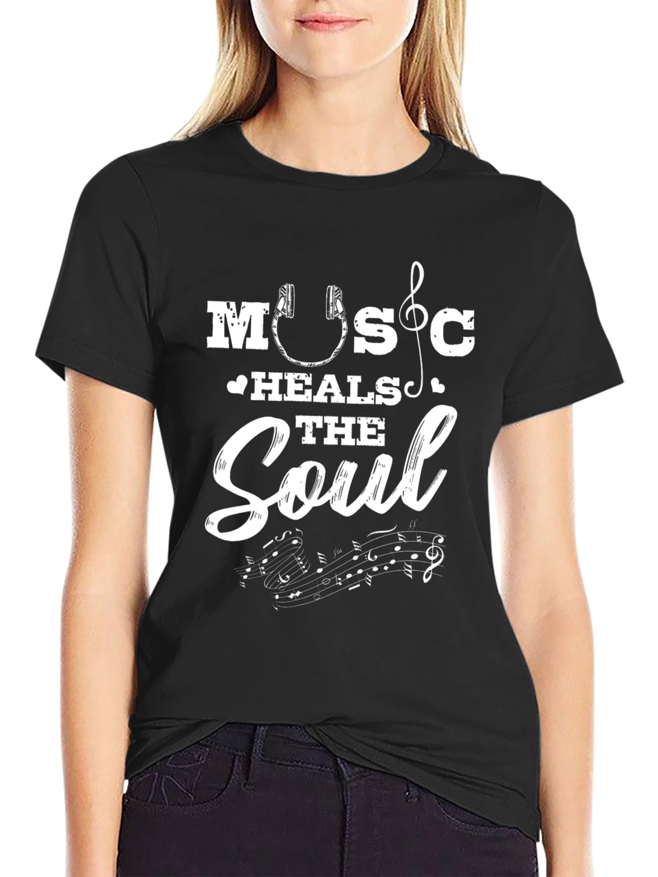 Music Heals the Soul Graphic Tee - Stylish Black T-Shirt