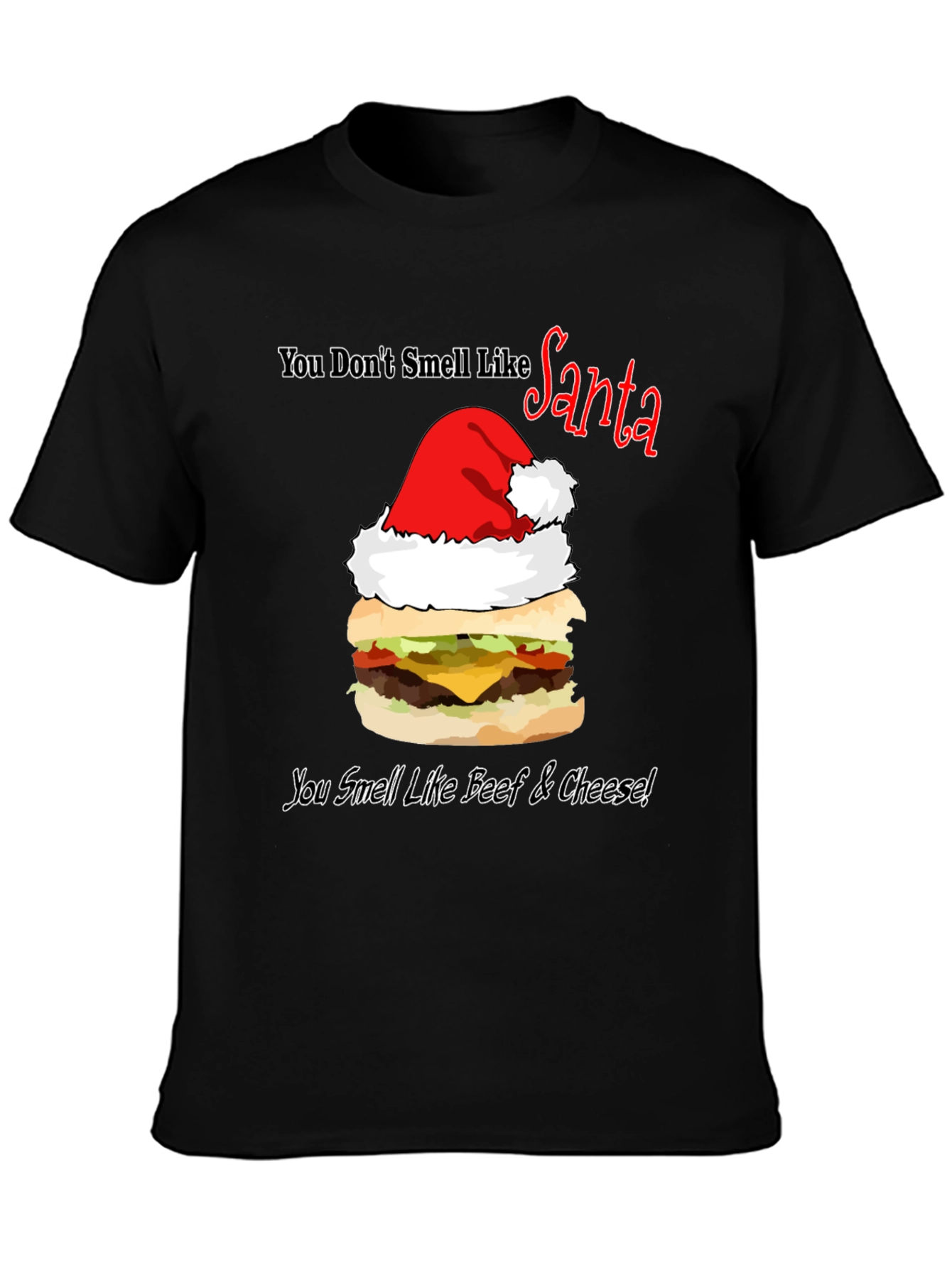 Santa Burger T-Shirt: Beef & Cheese Christmas Humor