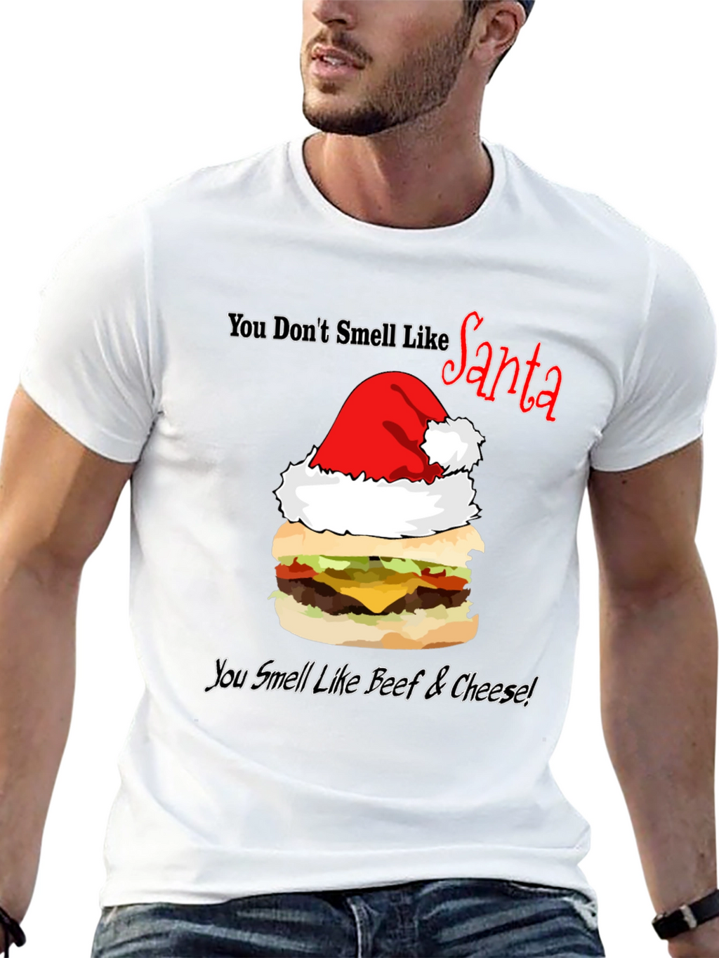 Santa Burger T-Shirt: Beef & Cheese Christmas Humor