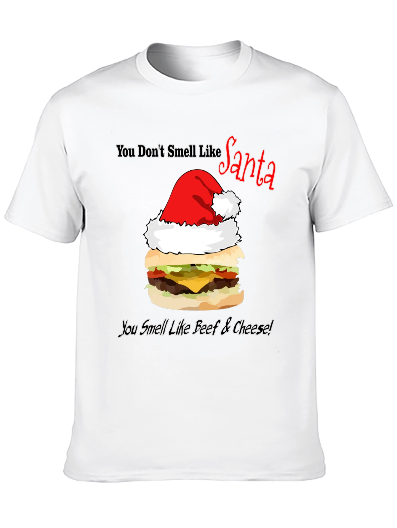 Santa Burger T-Shirt: Beef & Cheese Christmas Humor