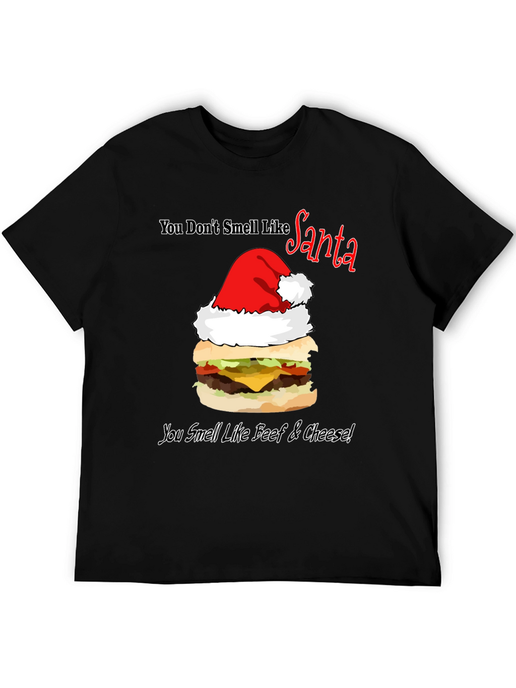 Santa Burger T-Shirt: Beef & Cheese Christmas Humor