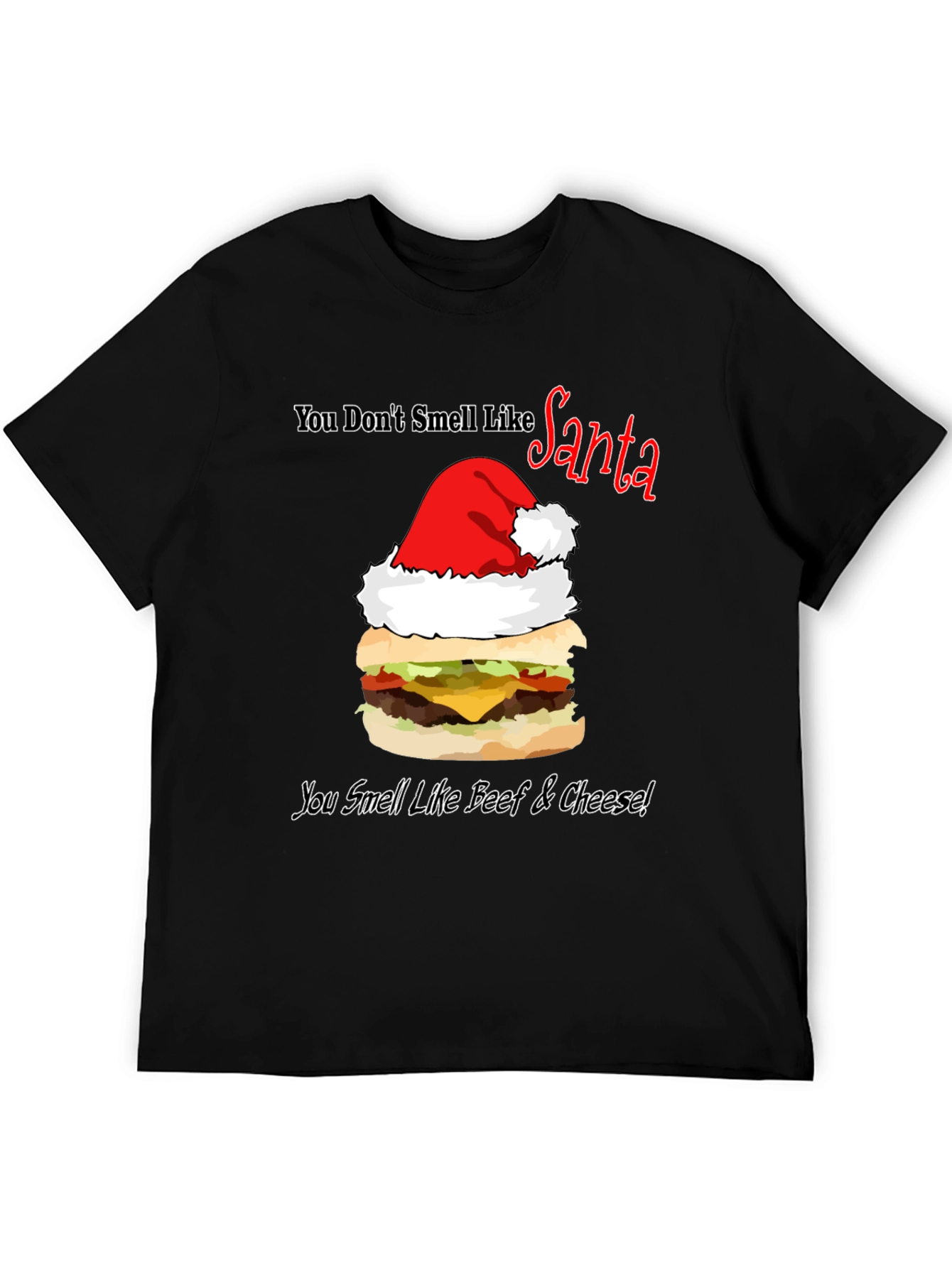 Santa Burger T-Shirt: Beef & Cheese Christmas Humor