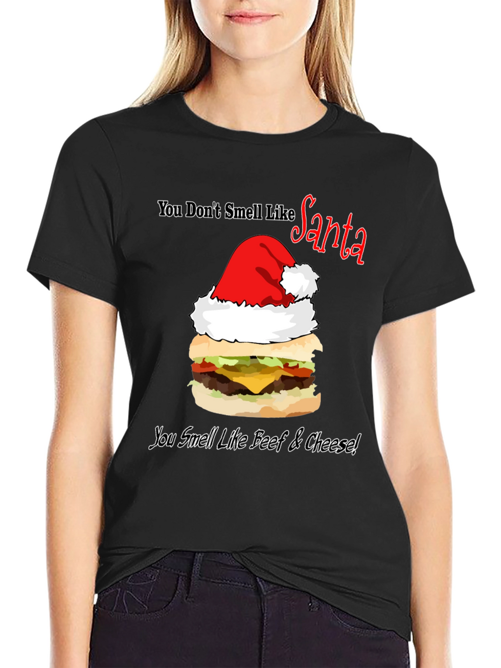Santa Burger T-Shirt: Beef & Cheese Christmas Humor