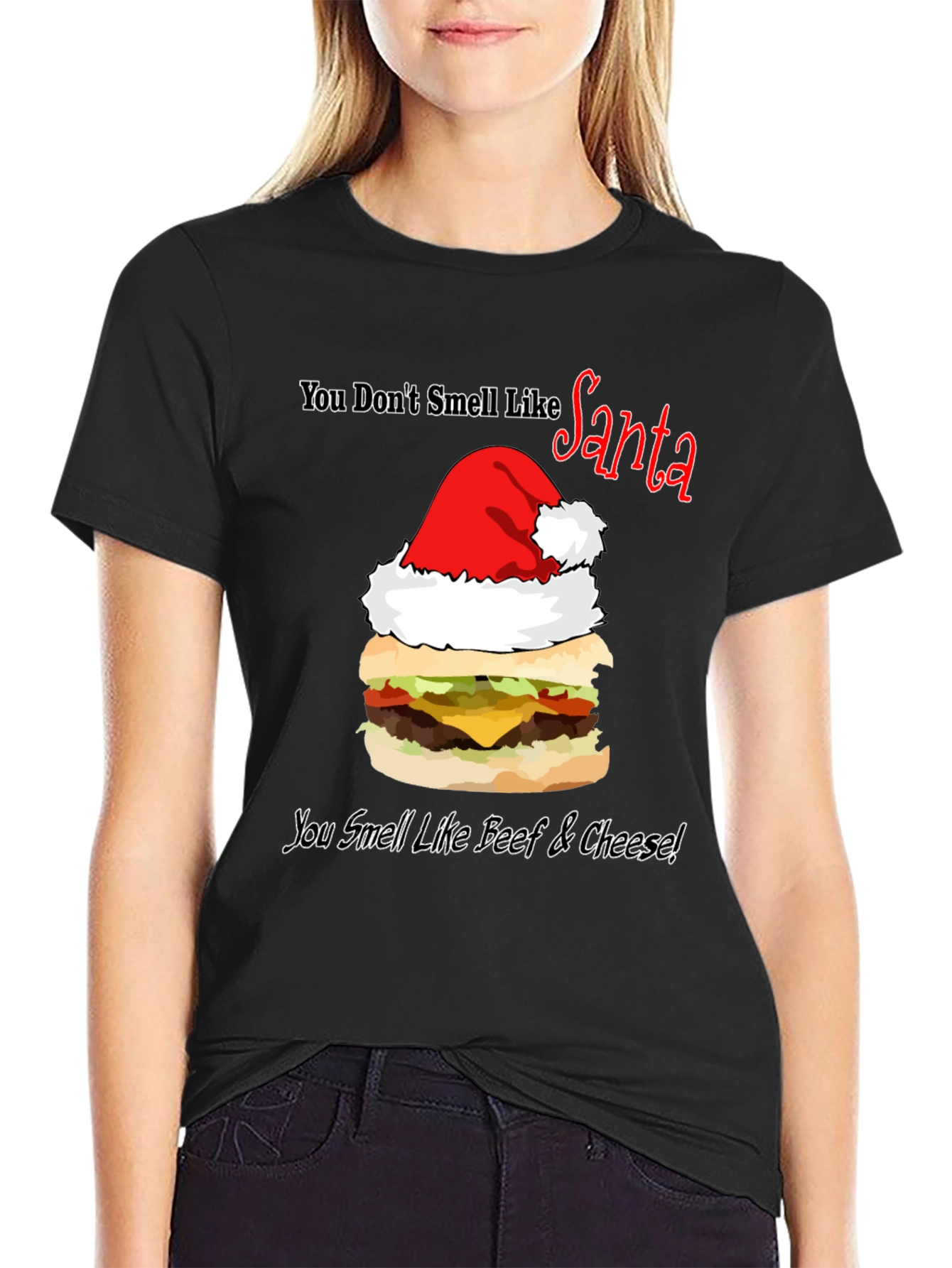 Santa Burger T-Shirt: Beef & Cheese Christmas Humor