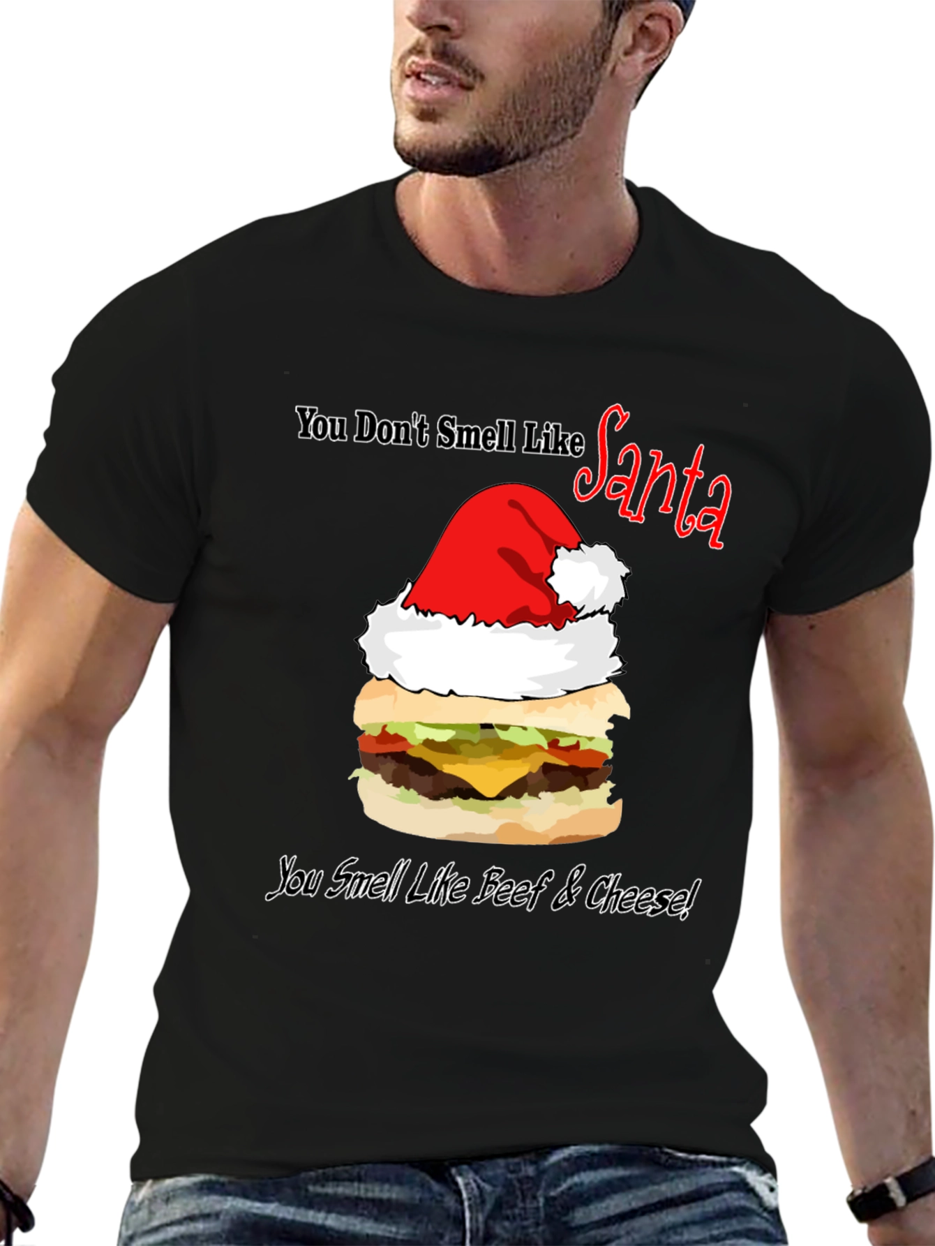 Santa Burger T-Shirt: Beef & Cheese Christmas Humor