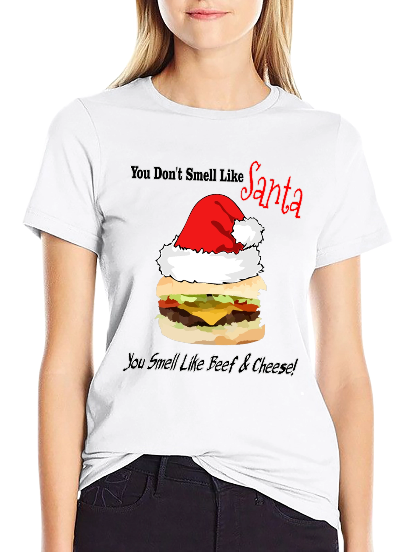 Santa Burger T-Shirt: Beef & Cheese Christmas Humor