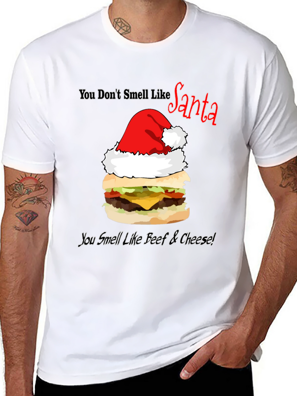 Santa Burger T-Shirt: Beef & Cheese Christmas Humor