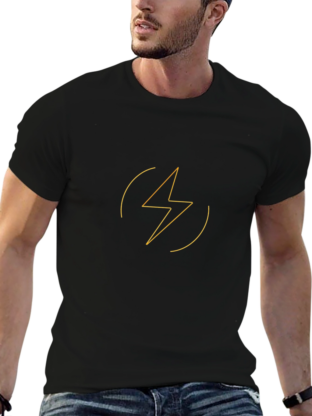 Black T-Shirt with Lightning Bolt Graphic