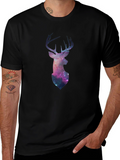 Galaxy Deer Graphic Tee - Black Casual T-Shirt