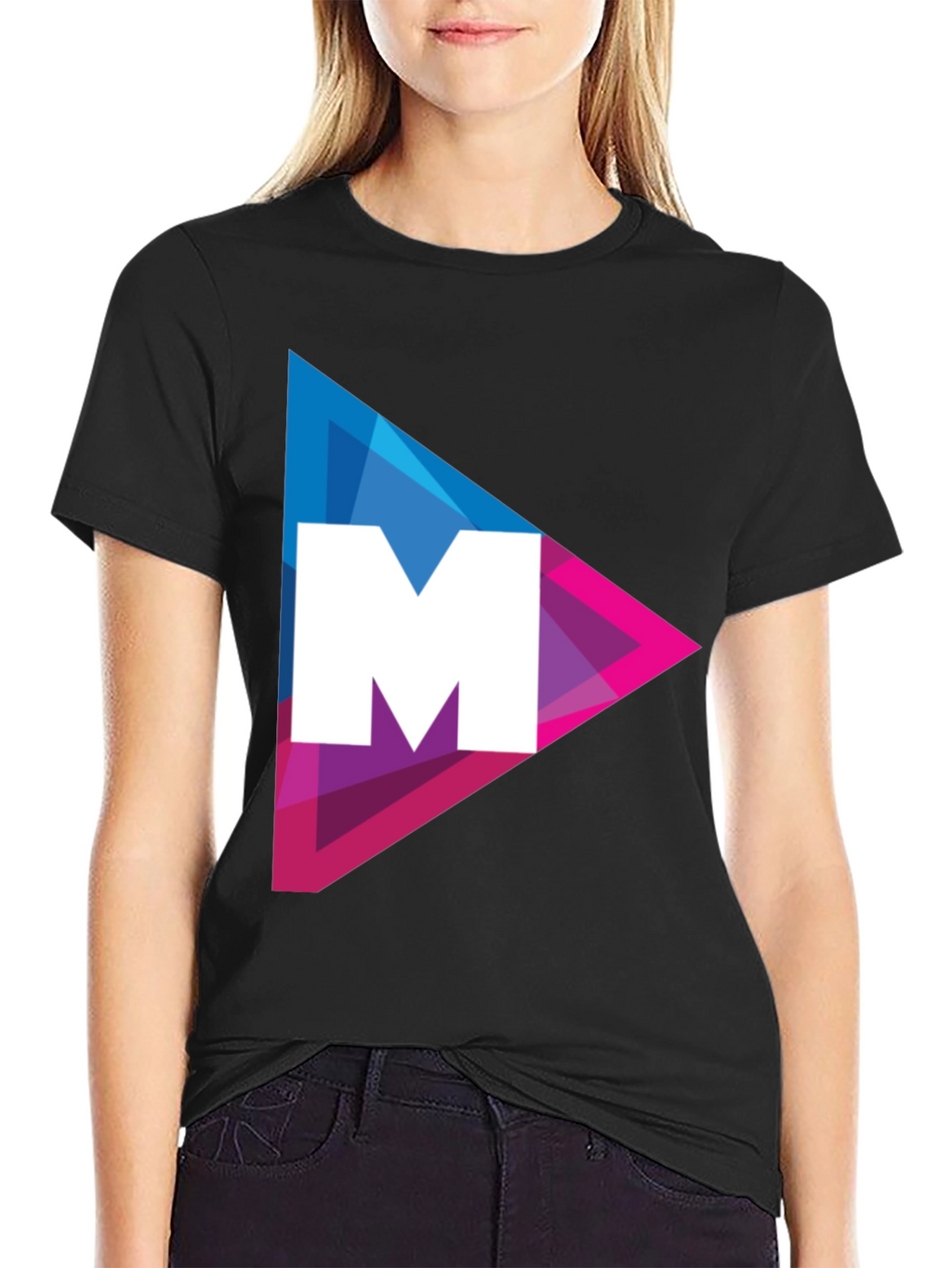 Modern Triangle M Graphic Tee - Black Cotton Shirt