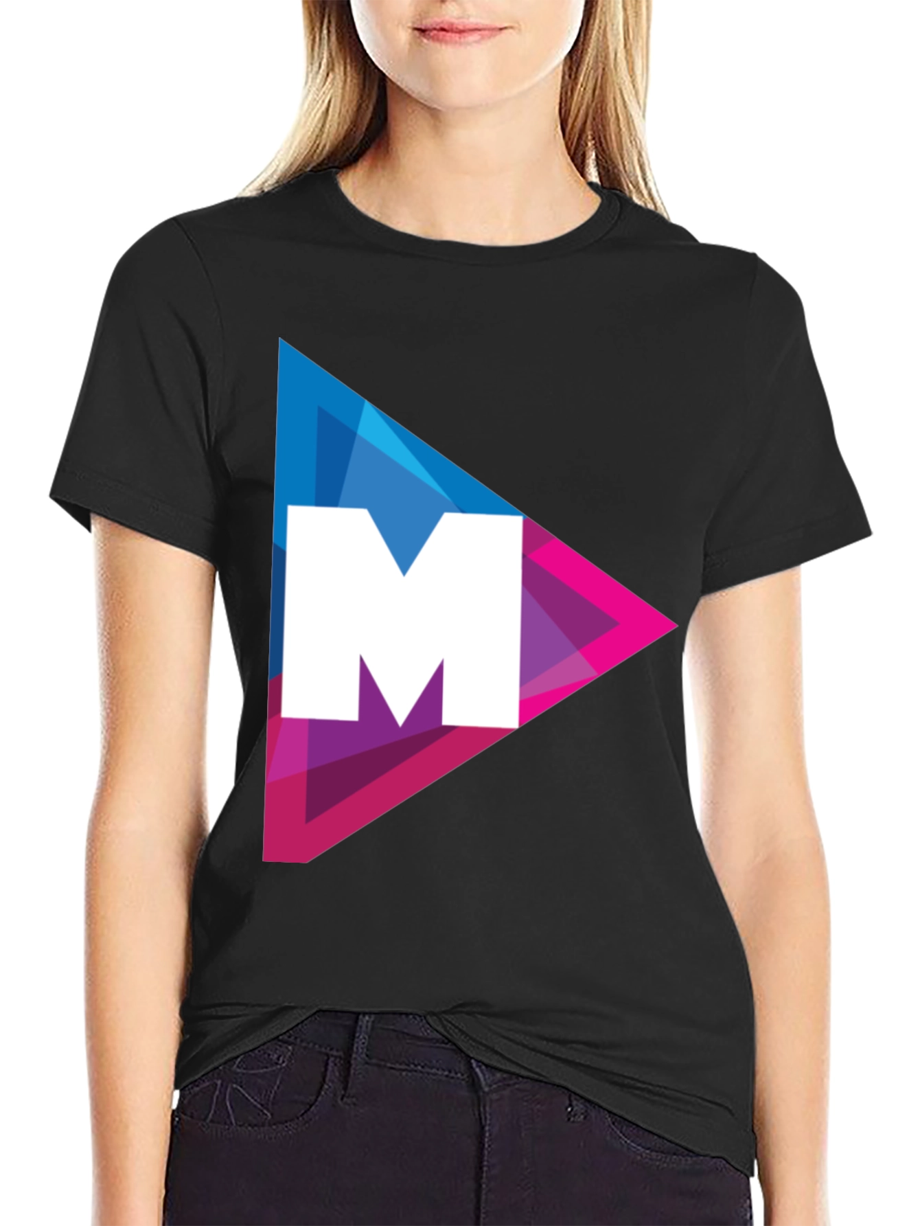 Modern Triangle M Graphic Tee - Black Cotton Shirt